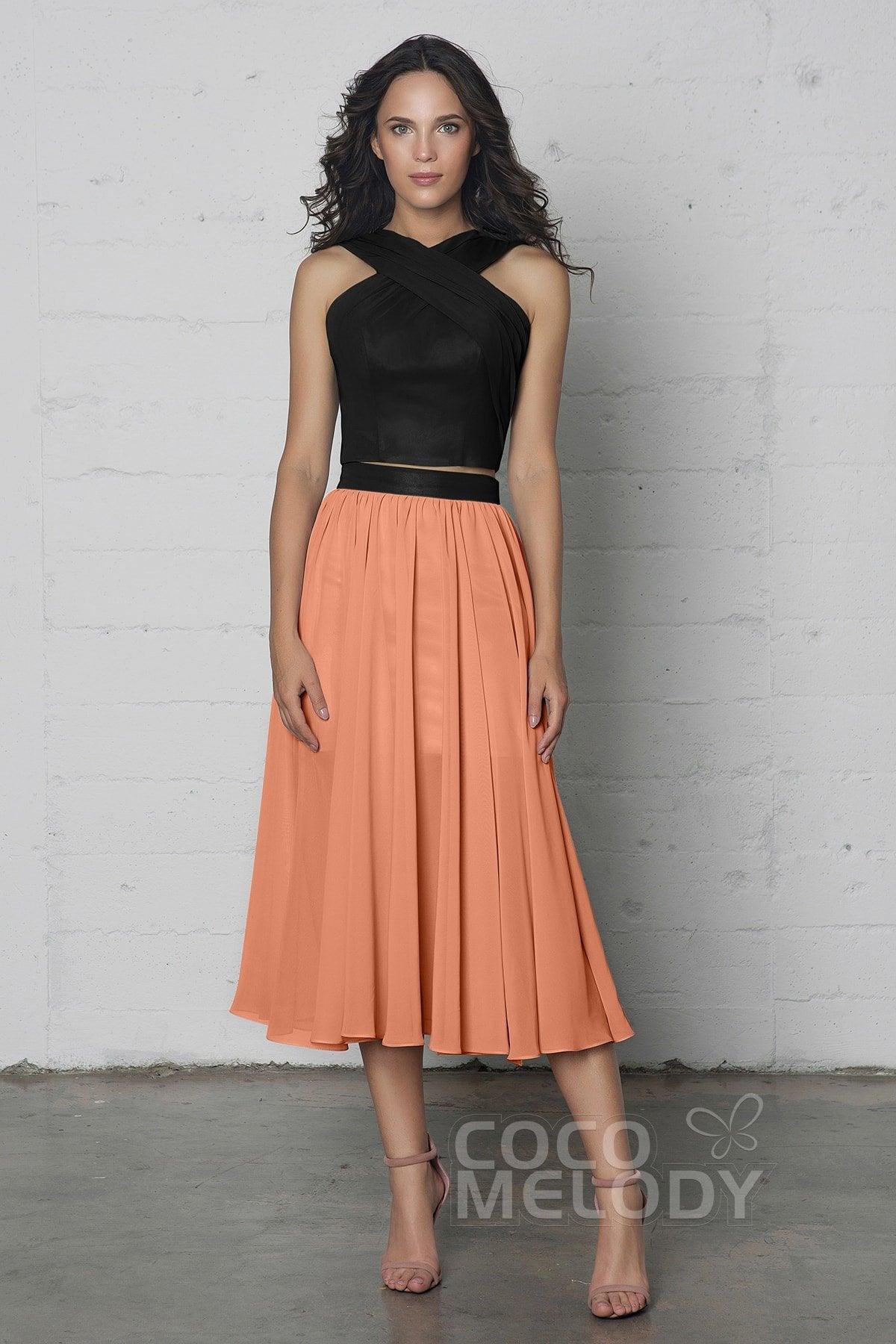 Crop top Tea Length Chiffon Dress COZF17005 - COCOMELODY