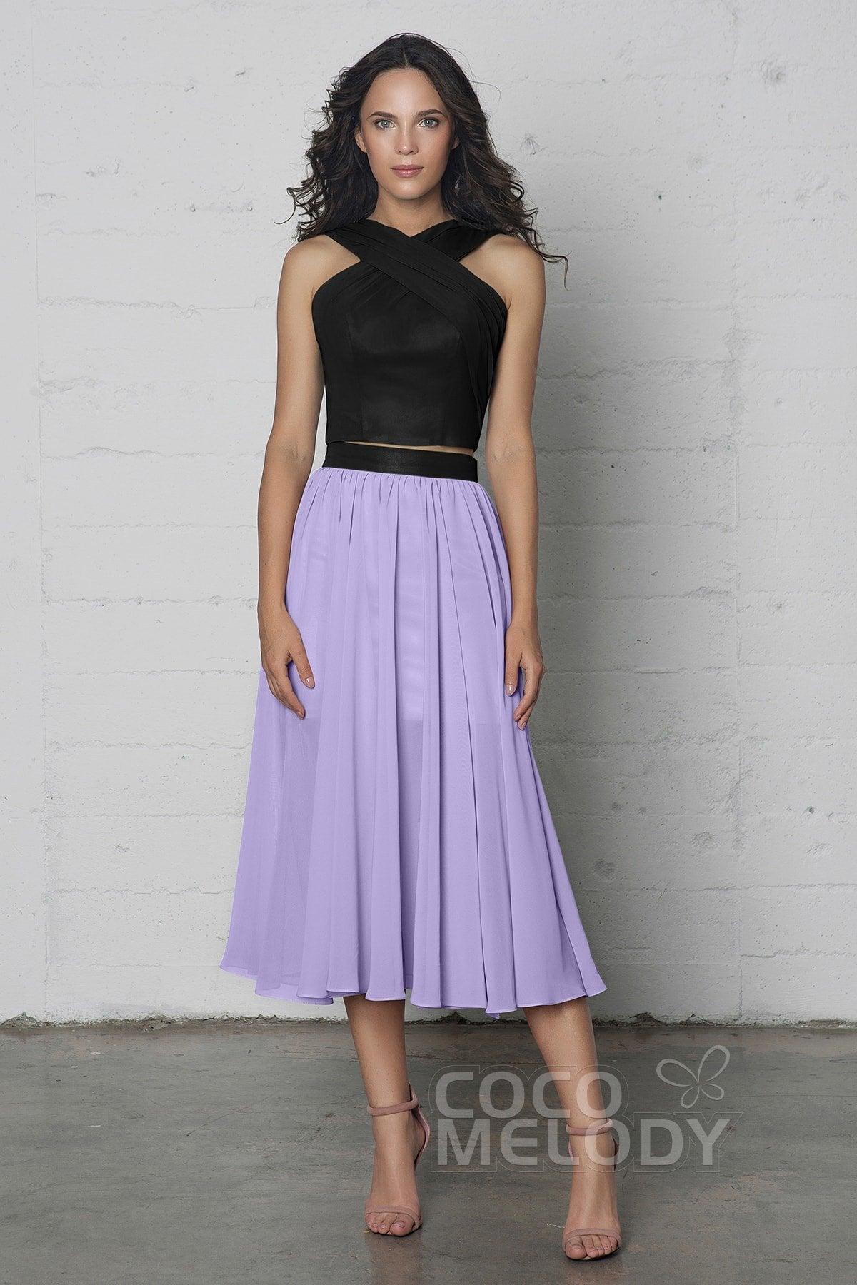 Crop top Tea Length Chiffon Dress COZF17005 - COCOMELODY