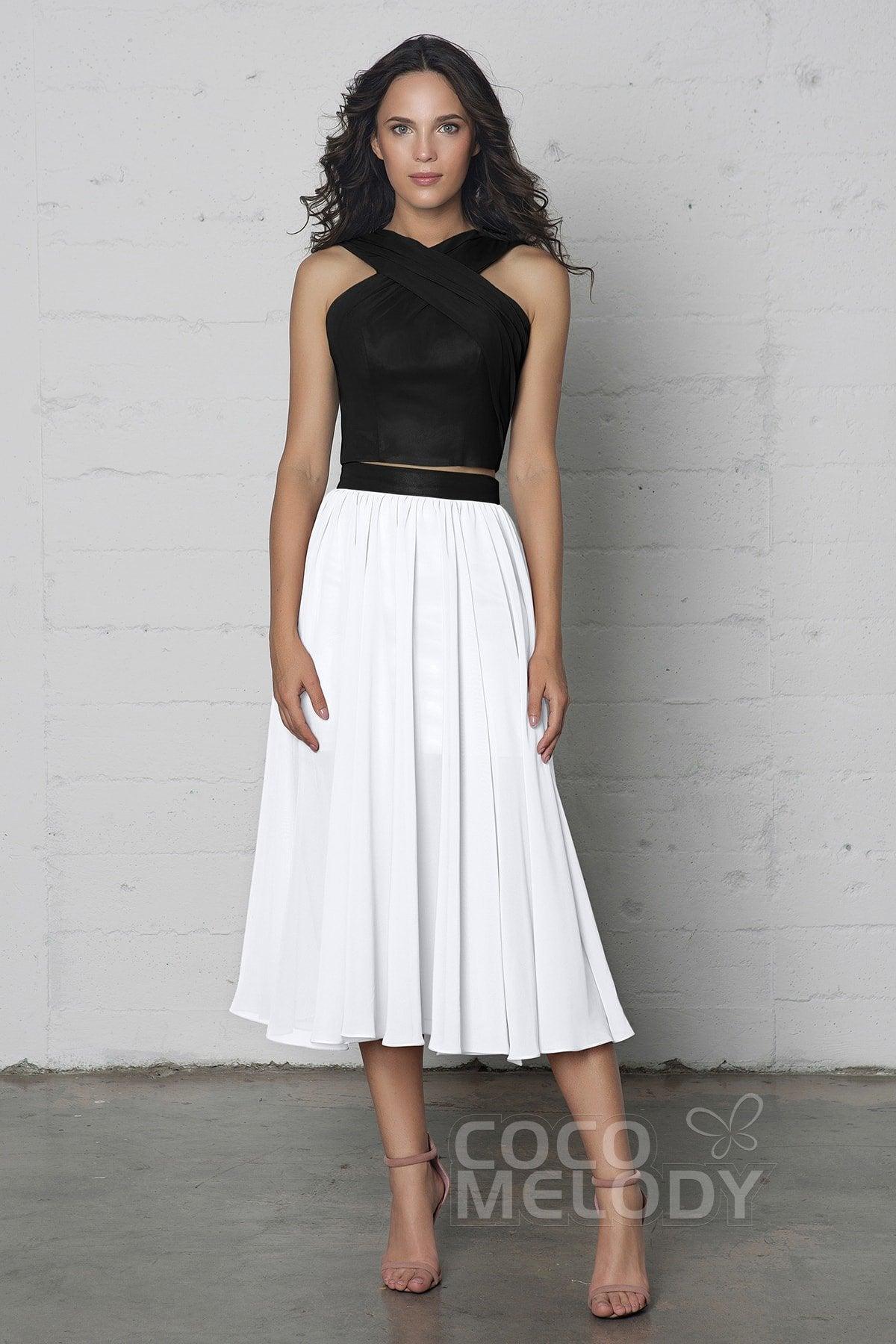 Crop top Tea Length Chiffon Dress COZF17005 - COCOMELODY
