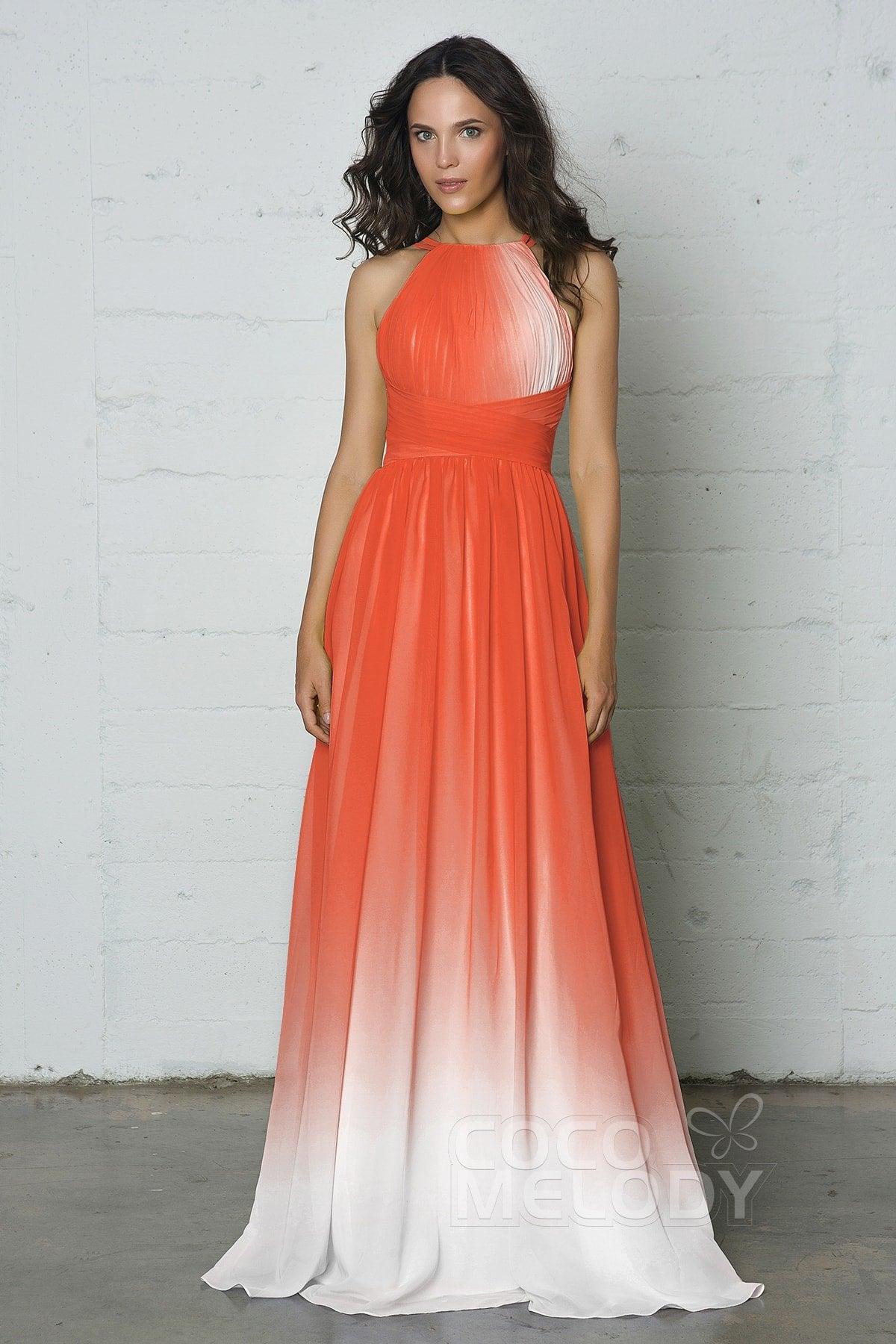 Sheath-Column Floor Length Chiffon Ombre Dress COZF17008 - COCOMELODY