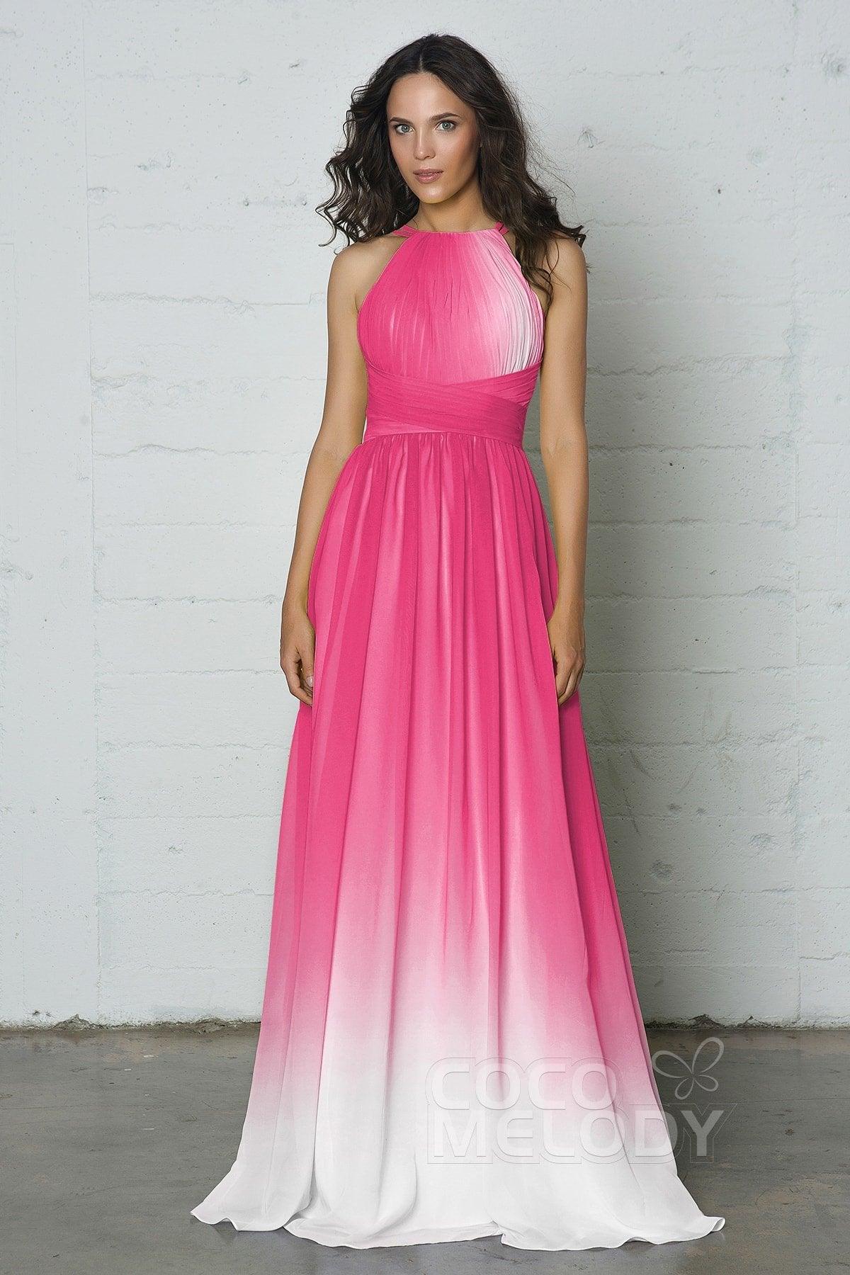 Sheath-Column Floor Length Chiffon Ombre Dress COZF17008 - COCOMELODY