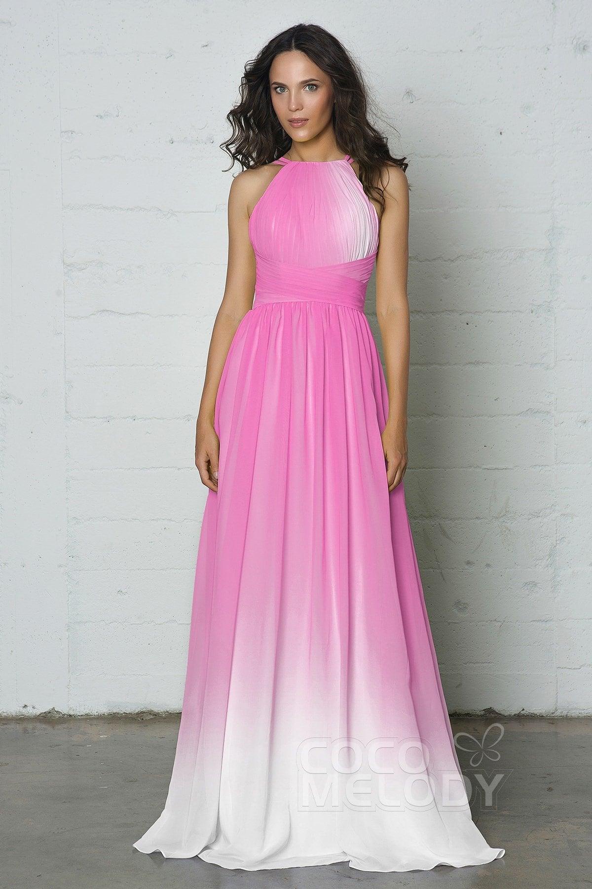 Sheath-Column Floor Length Chiffon Ombre Dress COZF17008 - COCOMELODY