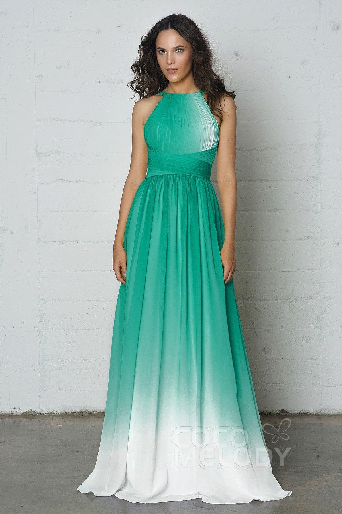 Sheath-Column Floor Length Chiffon Ombre Dress COZF17008 - COCOMELODY