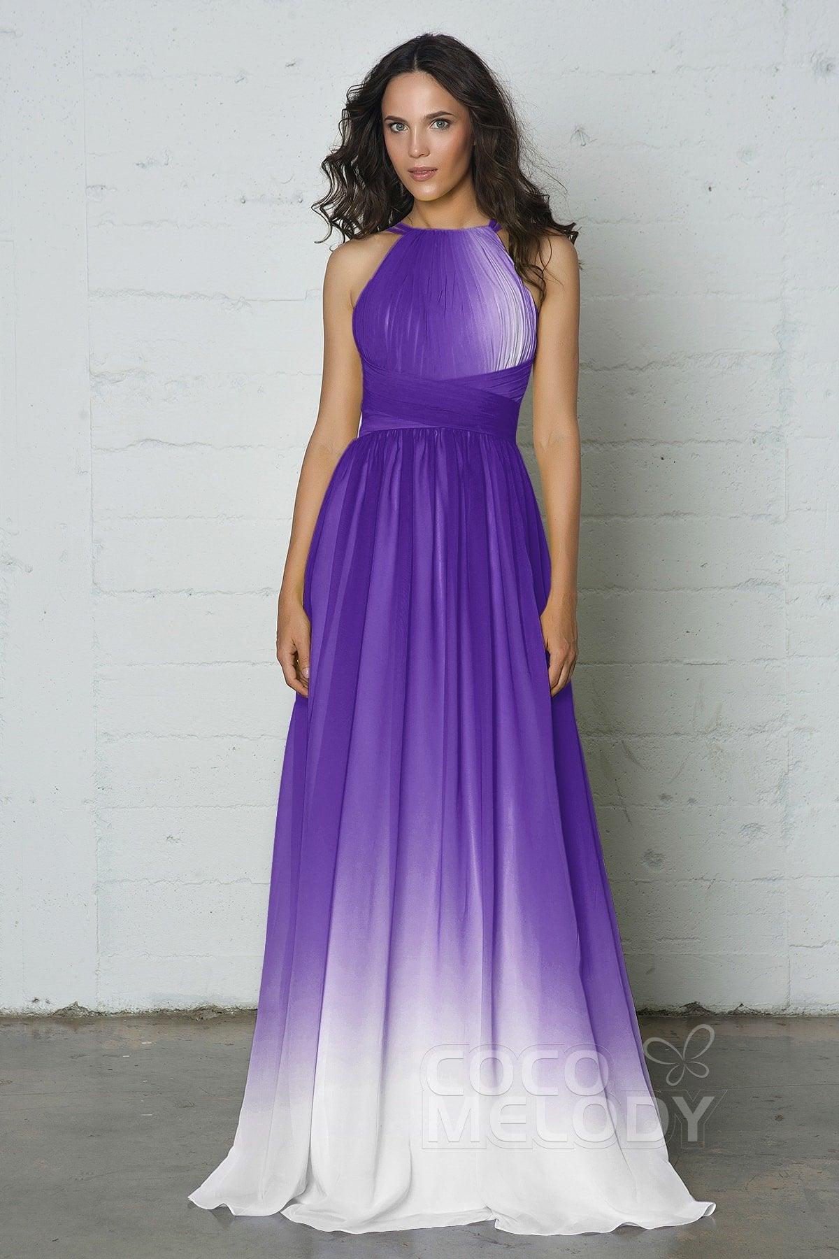 Sheath-Column Floor Length Chiffon Ombre Dress COZF17008 - COCOMELODY