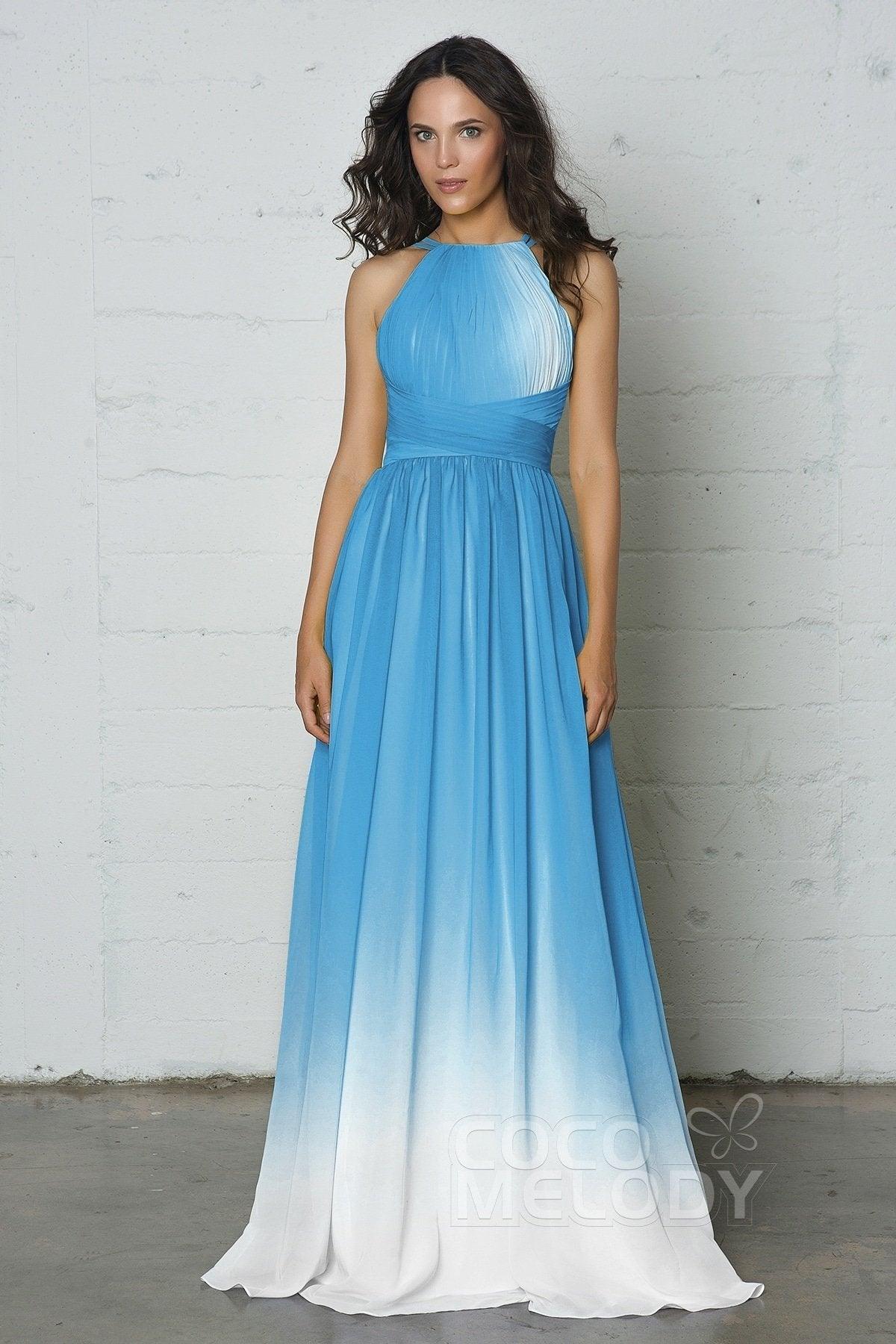 Sheath-Column Floor Length Chiffon Ombre Dress COZF17008 - COCOMELODY