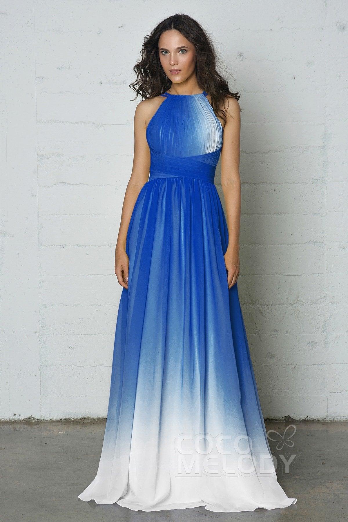 Sheath-Column Floor Length Chiffon Ombre Dress COZF17008 - COCOMELODY