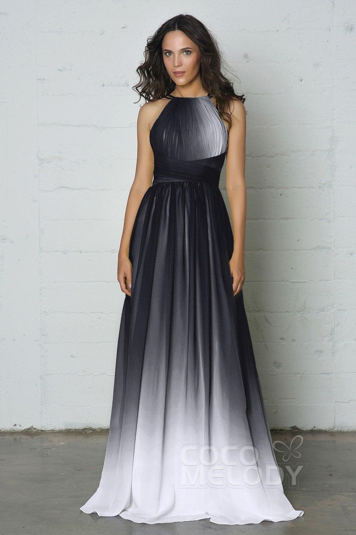 Sheath-Column Floor Length Chiffon Ombre Dress COZF17008 - COCOMELODY