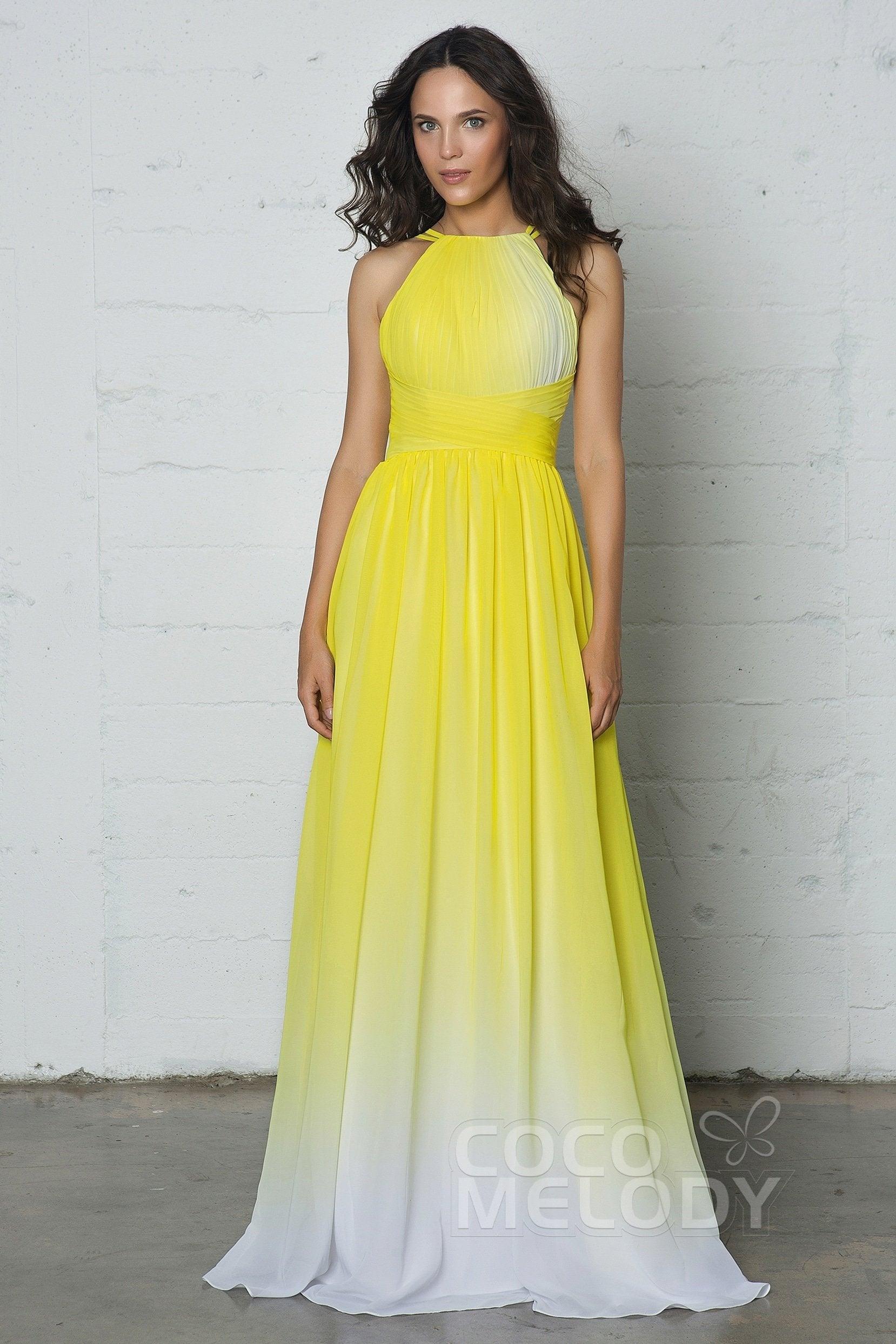 Sheath-Column Floor Length Chiffon Ombre Dress COZF17008 - COCOMELODY