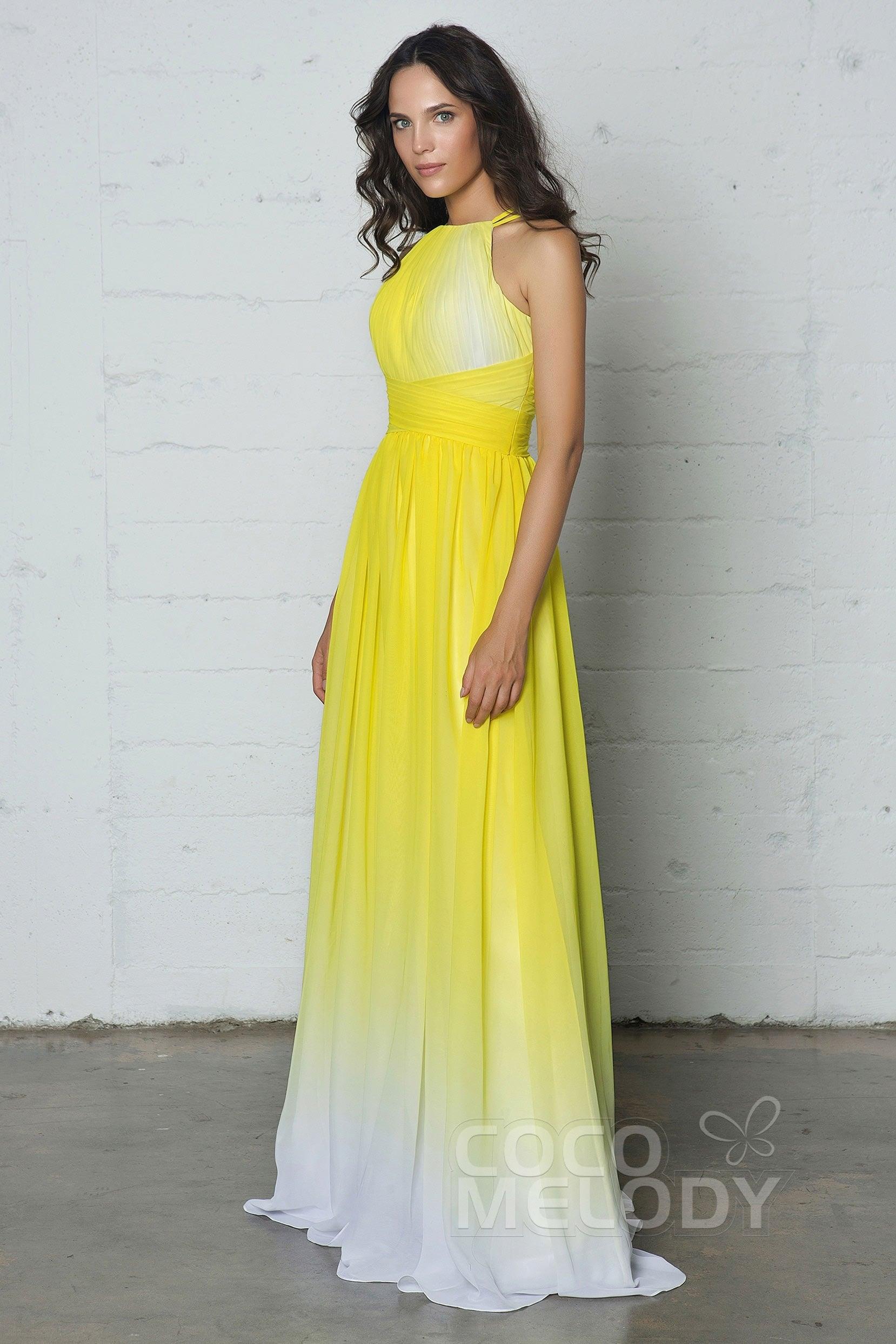 Sheath-Column Floor Length Chiffon Ombre Dress COZF17008 - COCOMELODY