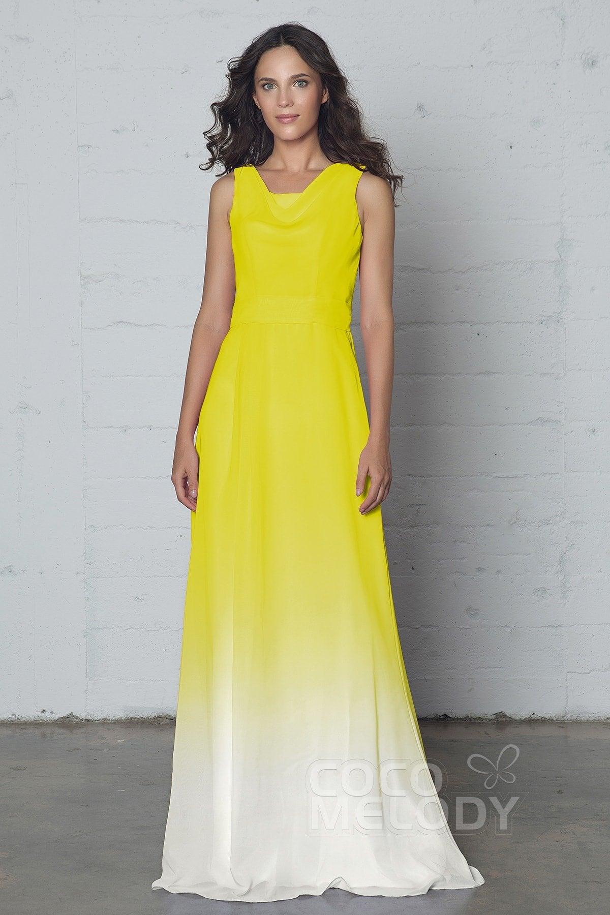 Sheath-Column Floor Length Chiffon Ombre Dress COZF17009 - COCOMELODY