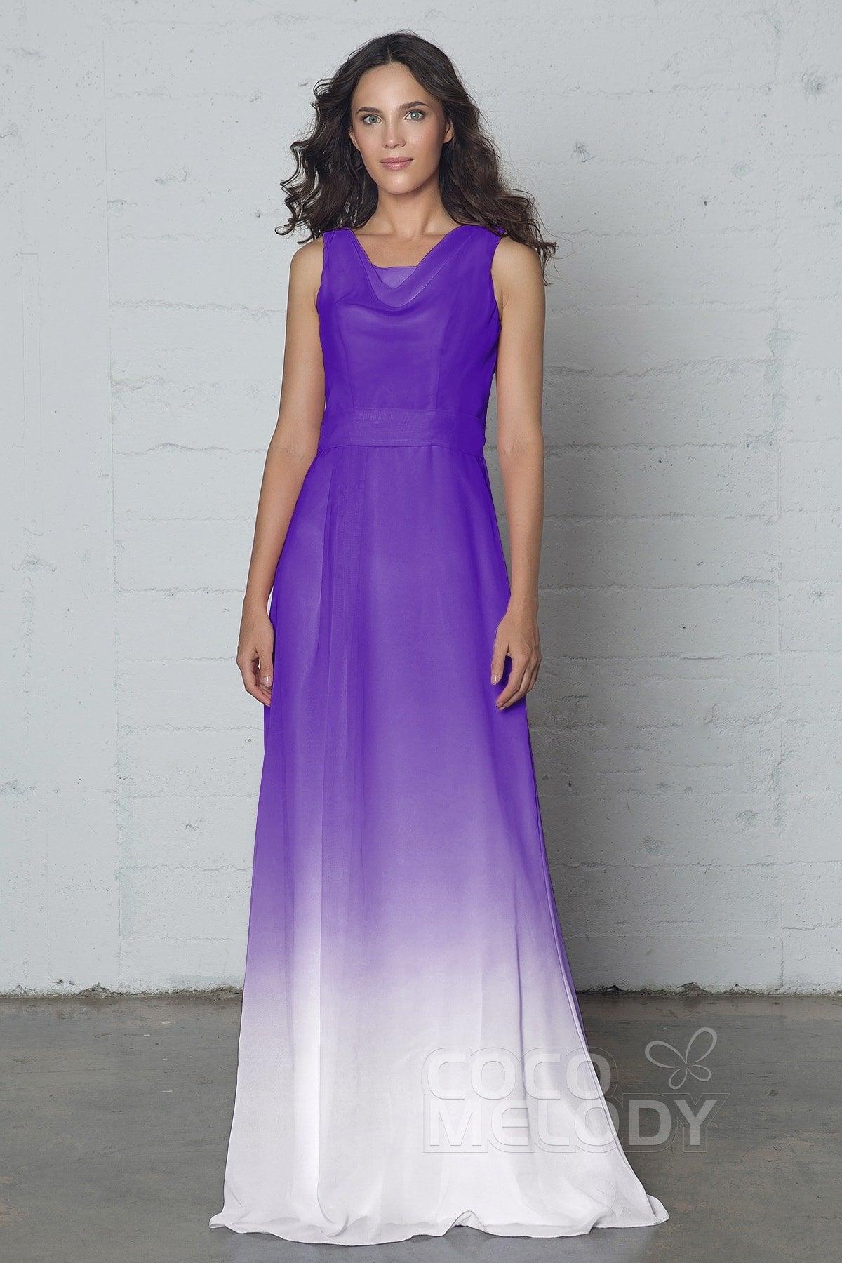 Sheath-Column Floor Length Chiffon Ombre Dress COZF17009 - COCOMELODY