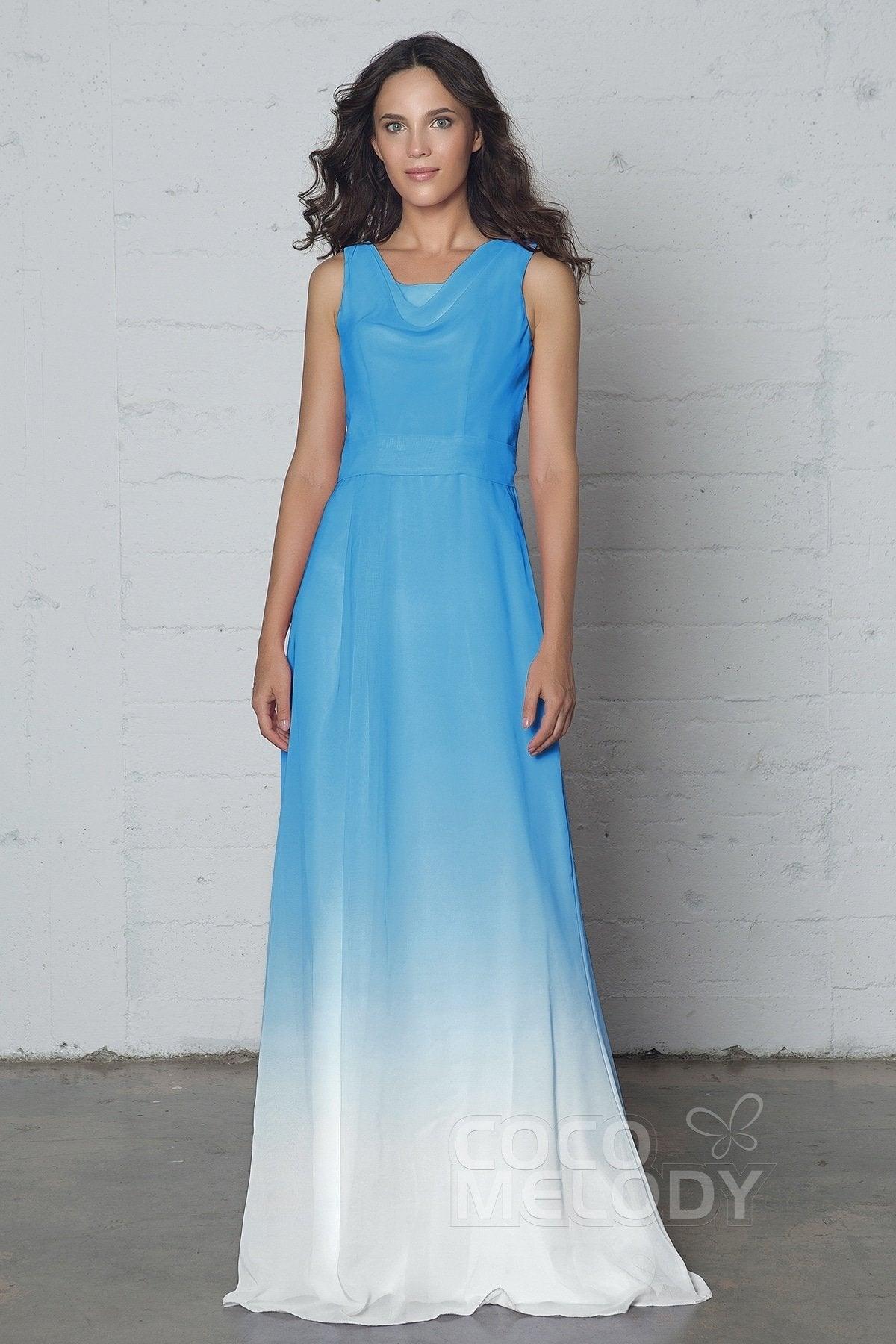 Sheath-Column Floor Length Chiffon Ombre Dress COZF17009 - COCOMELODY