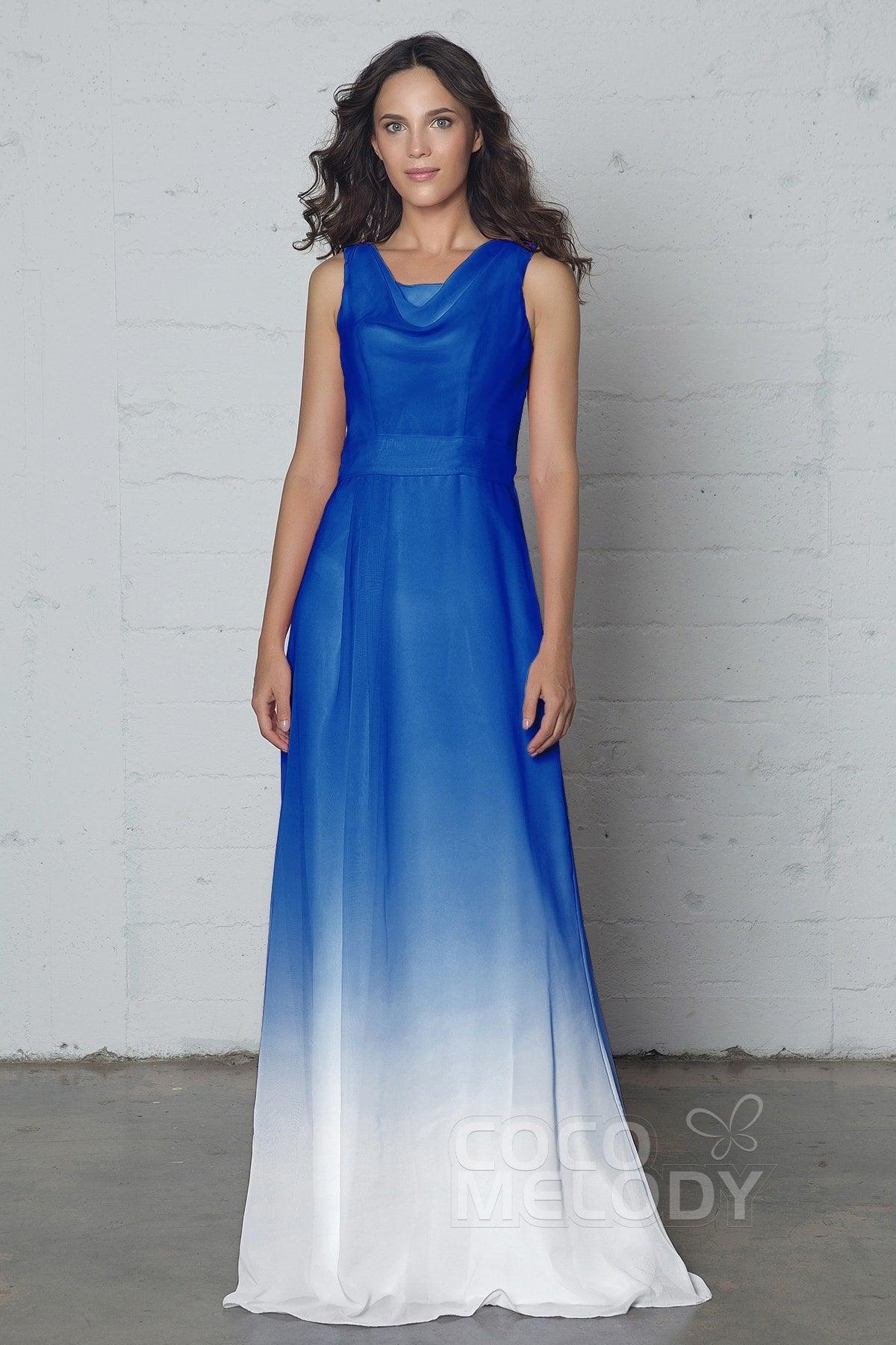 Sheath-Column Floor Length Chiffon Ombre Dress COZF17009 - COCOMELODY
