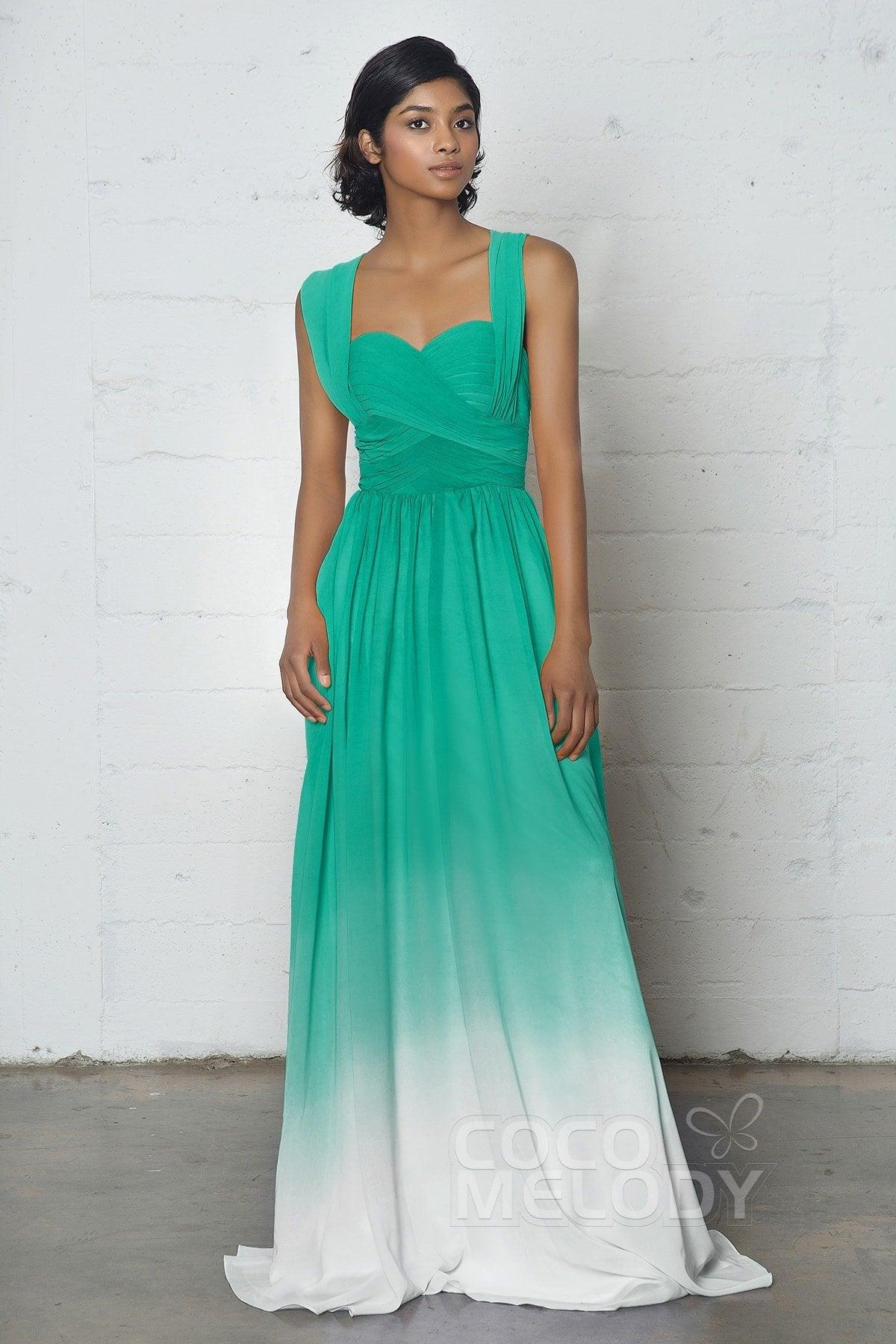 Sheath-Column Floor Length Chiffon Ombre Dress COZF17011 - COCOMELODY