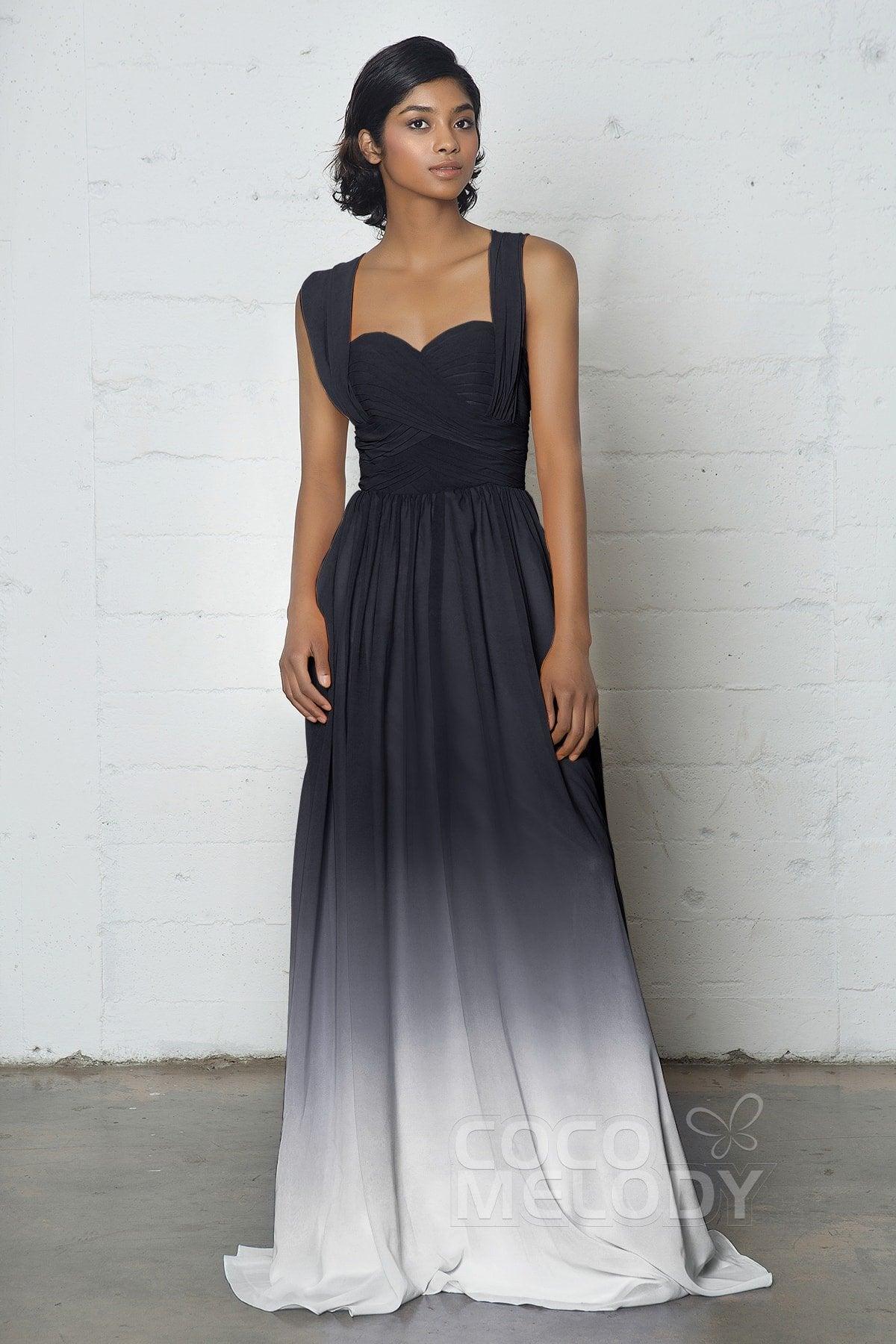 Sheath-Column Floor Length Chiffon Ombre Dress COZF17011 - COCOMELODY