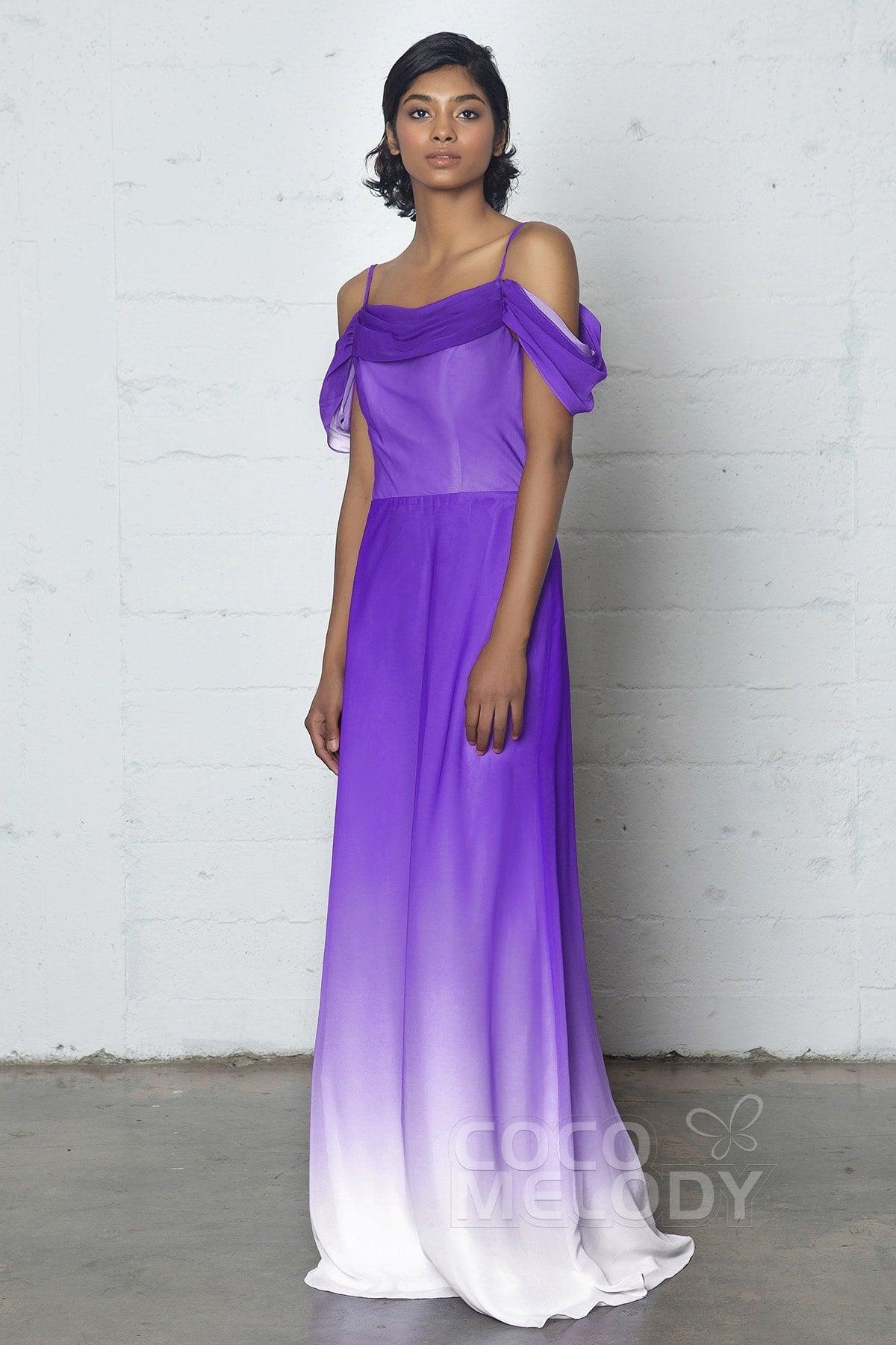 Sheath-Column Floor Length Chiffon Ombre Dress COZF17012 - COCOMELODY