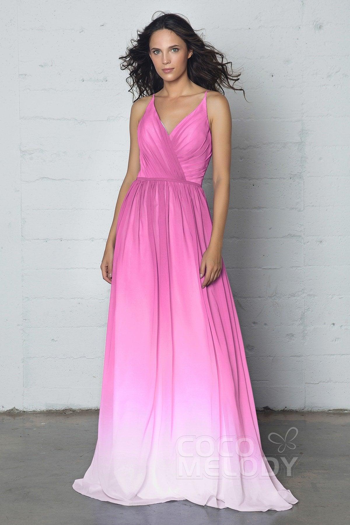 Sheath-Column Floor Length Chiffon Ombre Dress COZF17013 - COCOMELODY