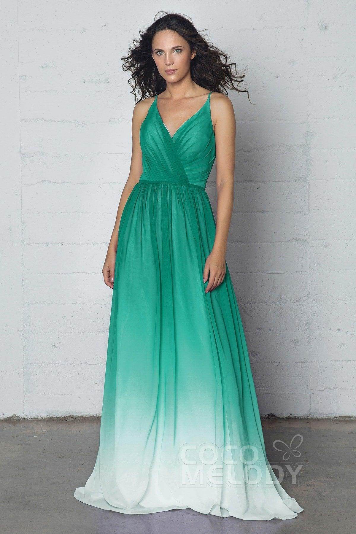 Sheath-Column Floor Length Ombre Chiffon Bridesmaid Dress COCOMELODY COZF17013, Meadow Sheath-Column Floor Length Ombre Chiffon Bridesmaid Dress COCOMELODY COZF17013, Meadow