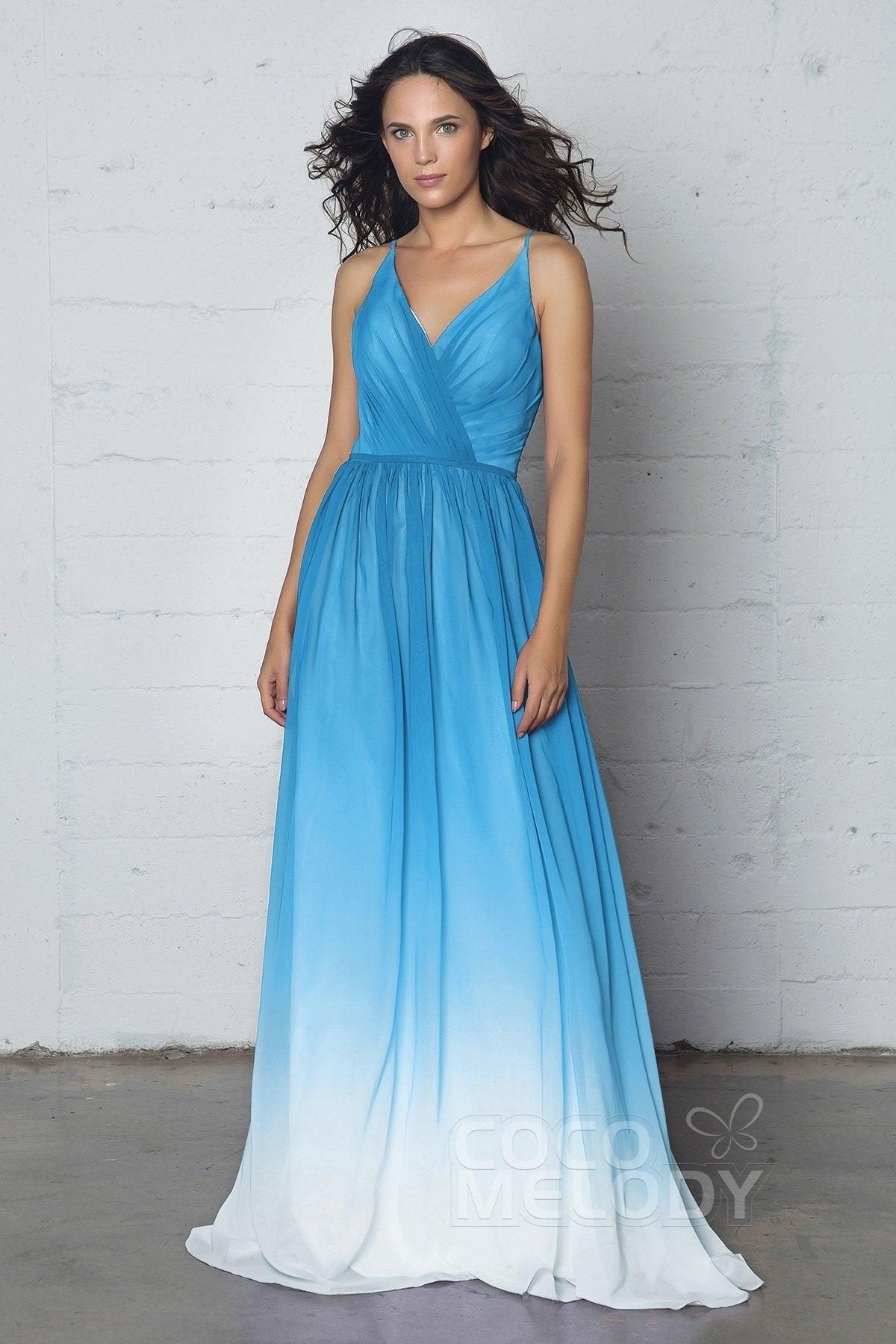 Sheath-Column Floor Length Chiffon Ombre Dress COZF17013 - COCOMELODY