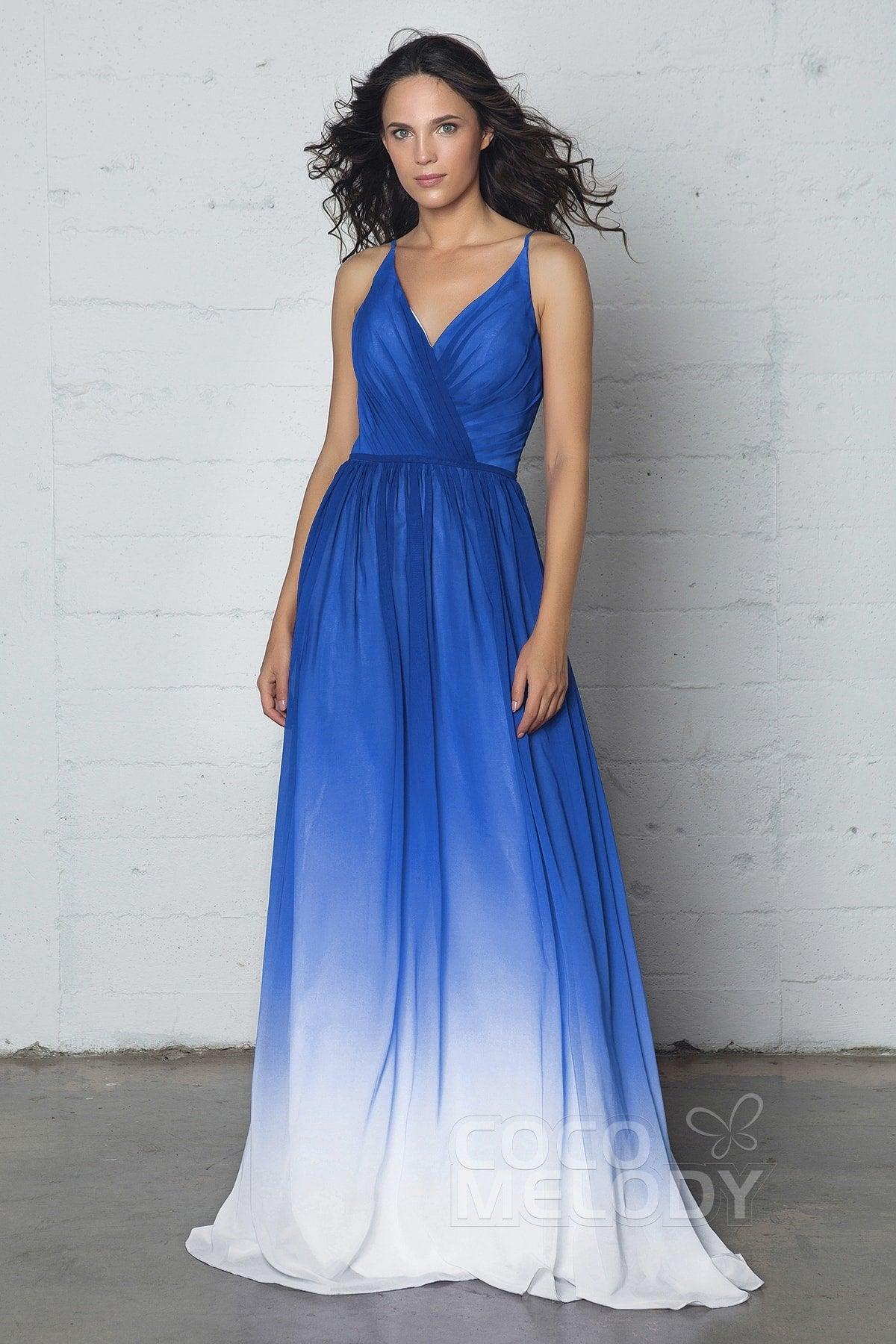 Sheath-Column Floor Length Chiffon Ombre Dress COZF17013 - COCOMELODY