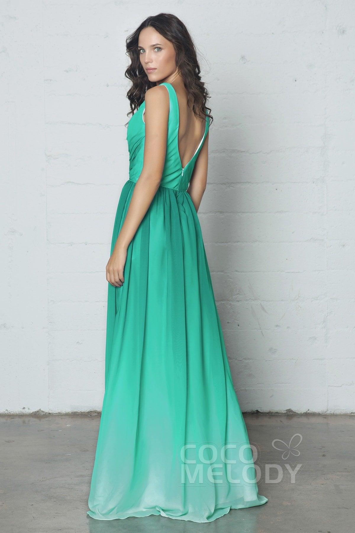 Sheath-Column Floor Length Chiffon Ombre Dress COZF17014 - COCOMELODY