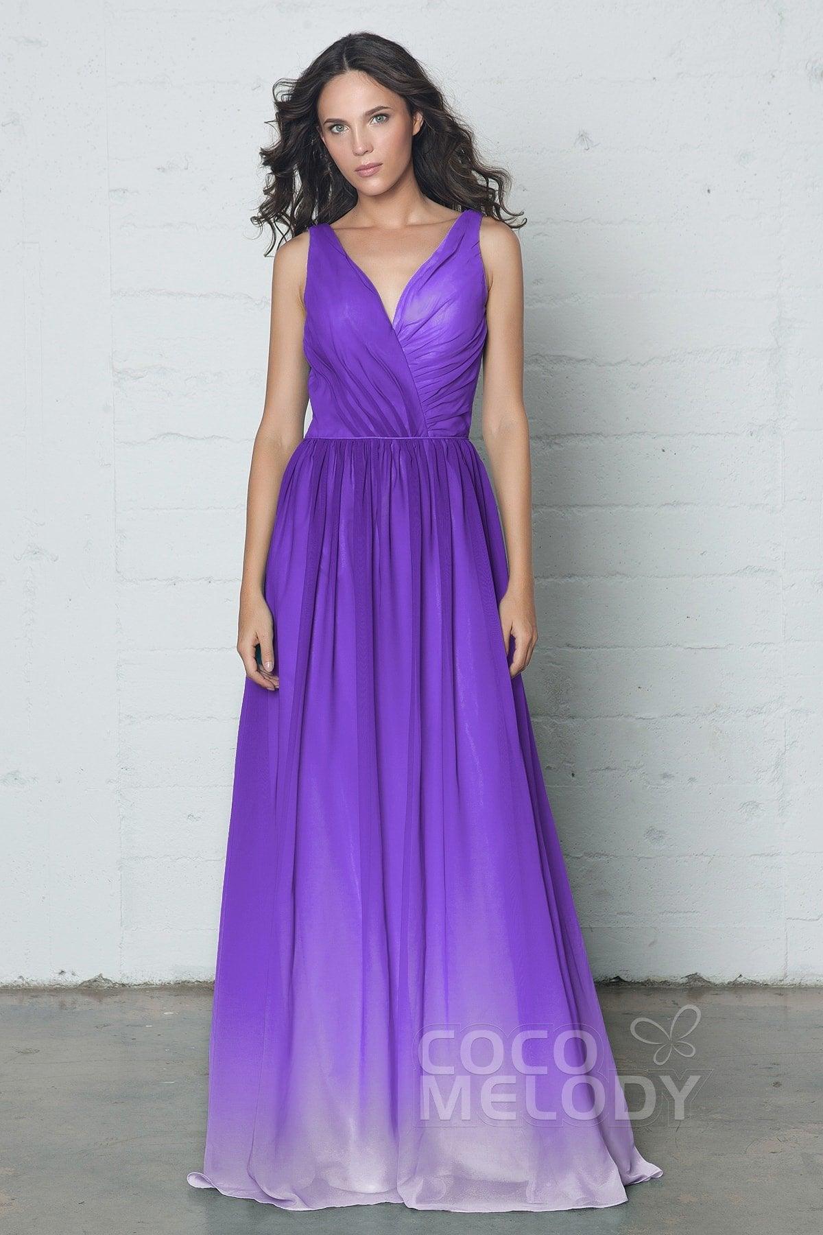 Sheath-Column Floor Length Chiffon Ombre Dress COZF17014 - COCOMELODY