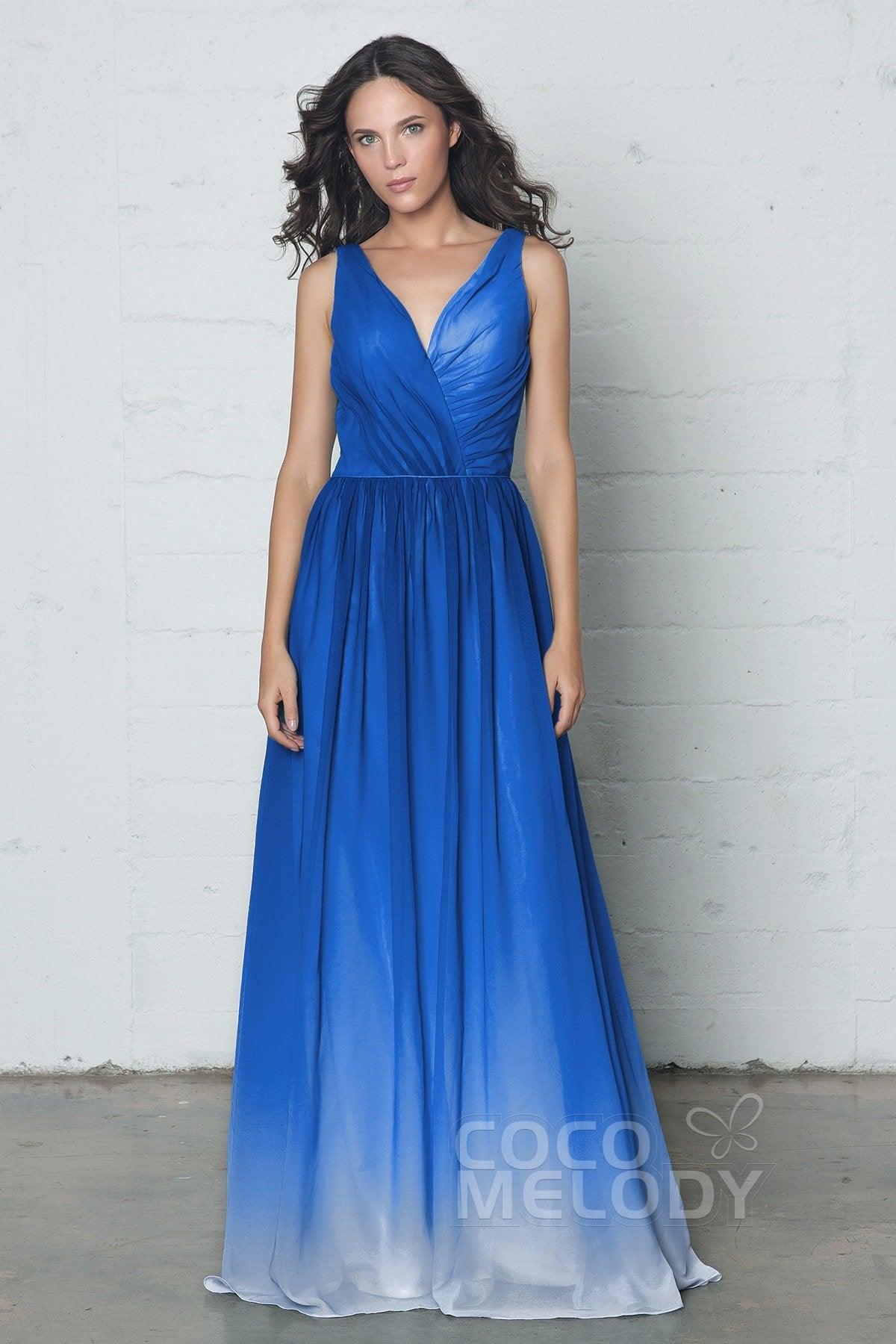 Sheath-Column Floor Length Chiffon Ombre Dress COZF17014 - COCOMELODY