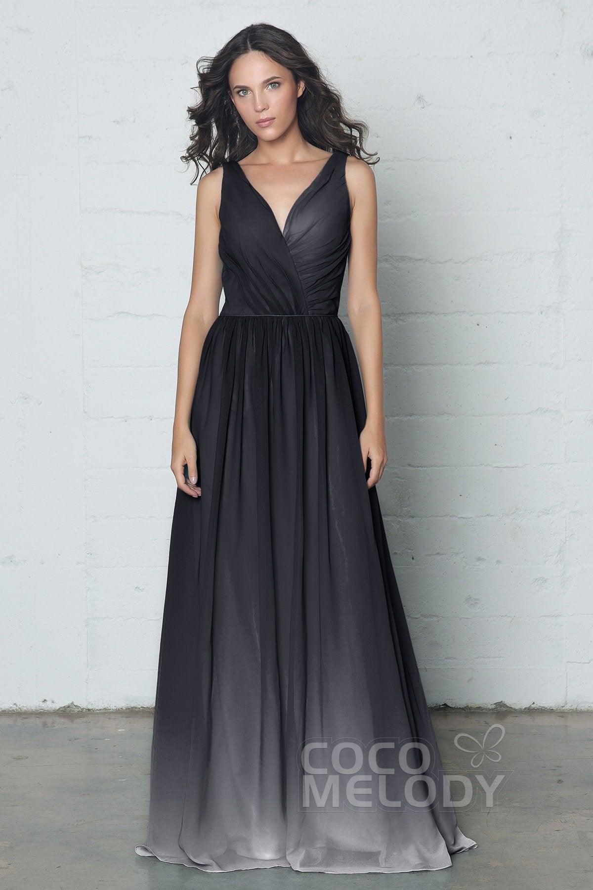 Sheath-Column Floor Length Chiffon Ombre Dress COZF17014 - COCOMELODY