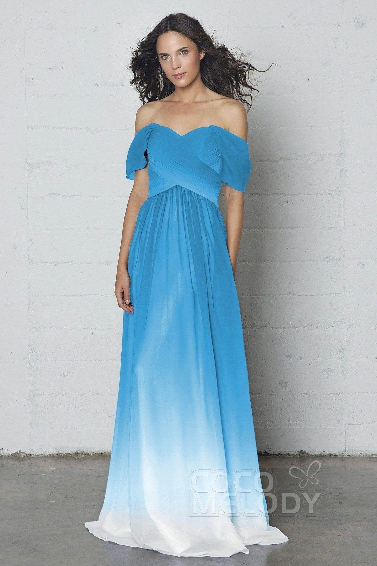 Sheath-Column Floor Length Ombre Chiffon Bridesmaid Dress COCOMELODY COZF17015, Ocean Blue Sheath-Column Floor Length Ombre Chiffon Bridesmaid Dress COCOMELODY COZF17015, Ocean Blue