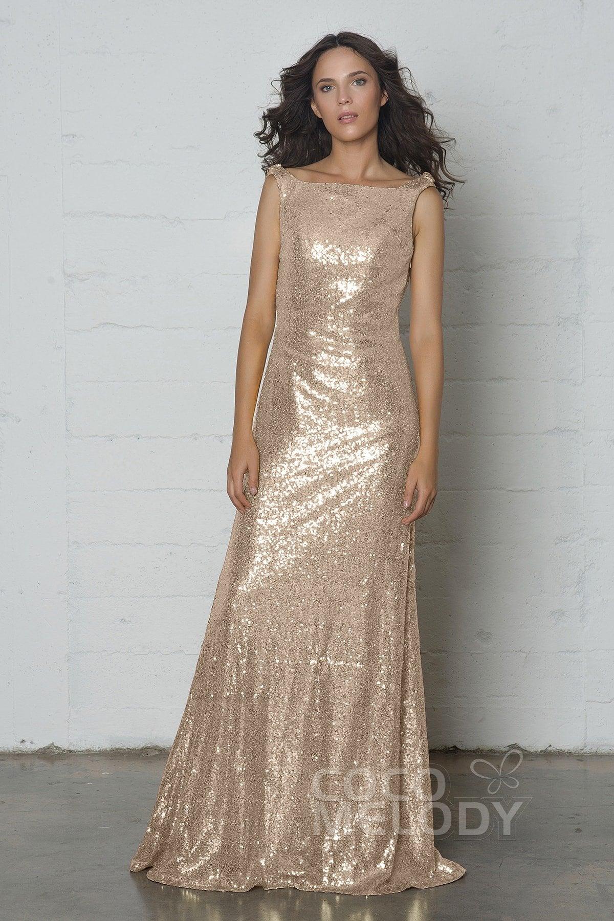Sheath-Column Floor Length Sequined Dress COZF17020 - COCOMELODY