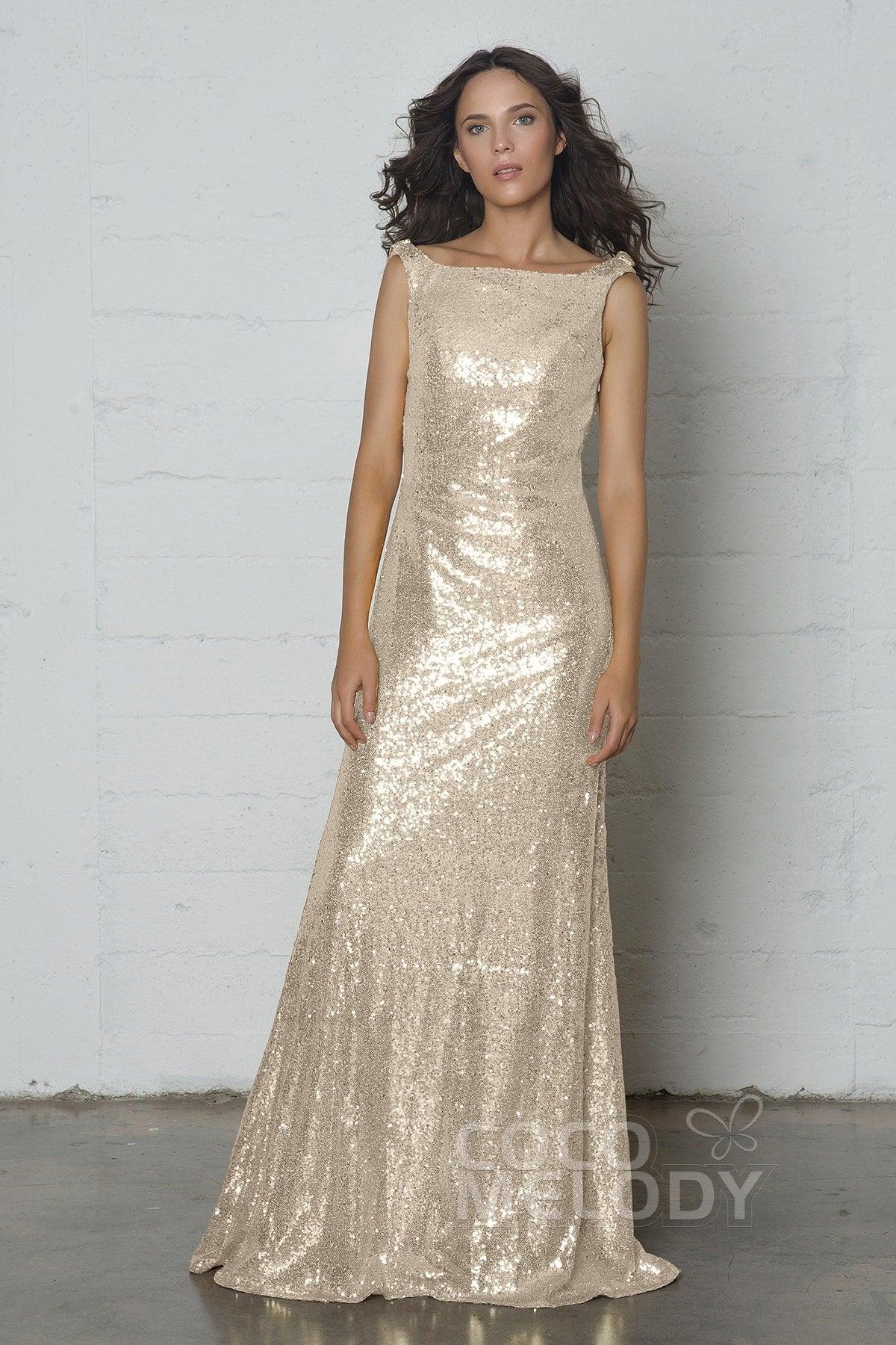 Sheath-Column Floor Length Sequined Dress COZF17020 - COCOMELODY
