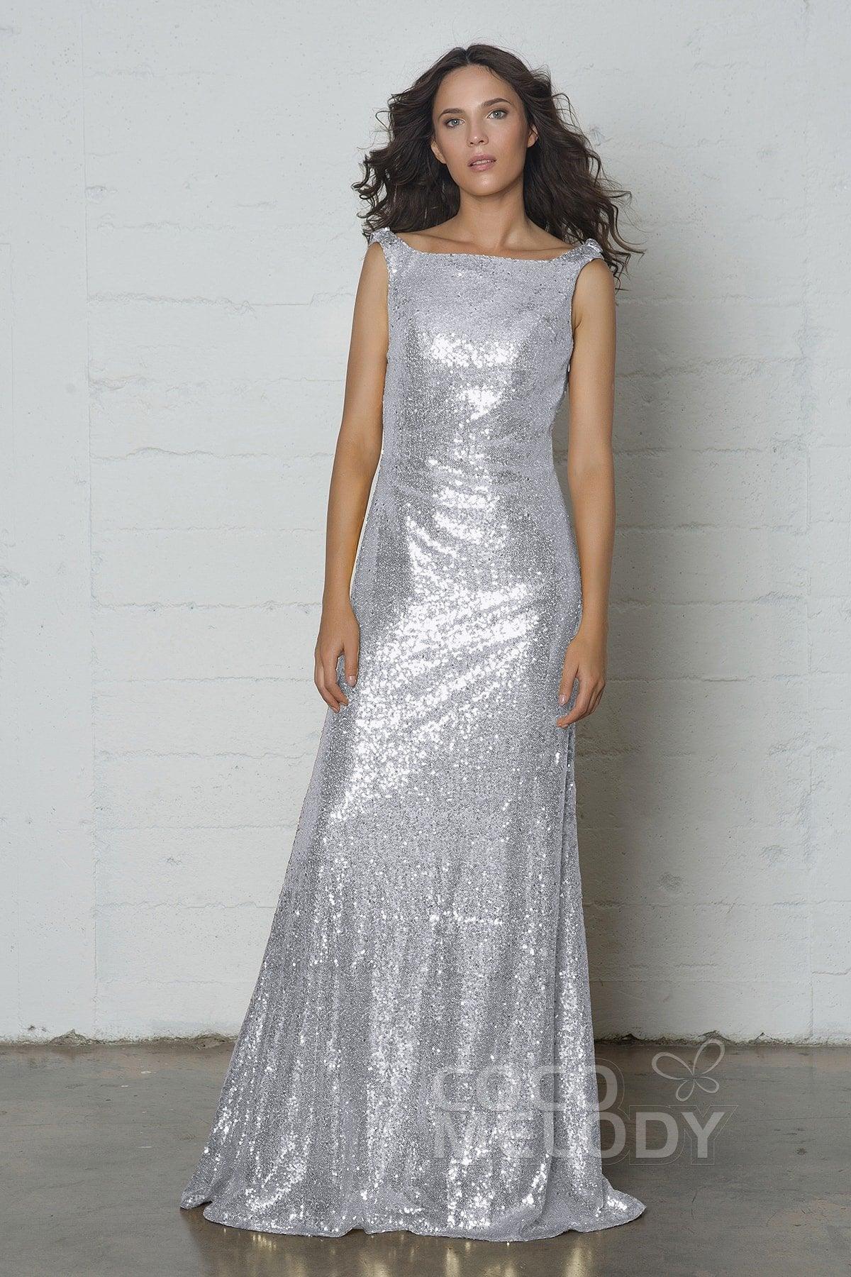 Sheath-Column Floor Length Sequined Dress COZF17020 - COCOMELODY