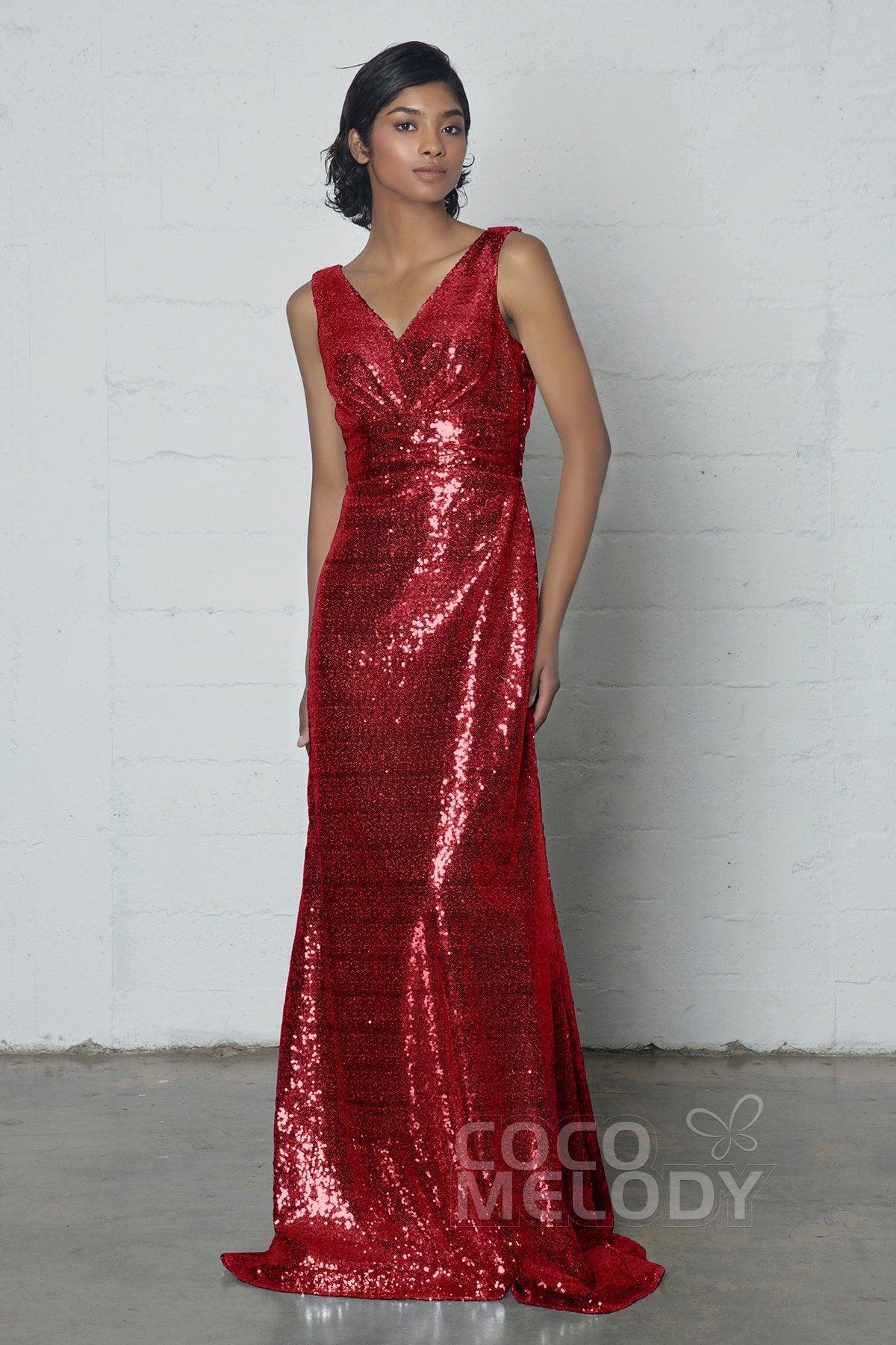 Sheath-Column Floor Length Sequined Dress COZF17021 - COCOMELODY