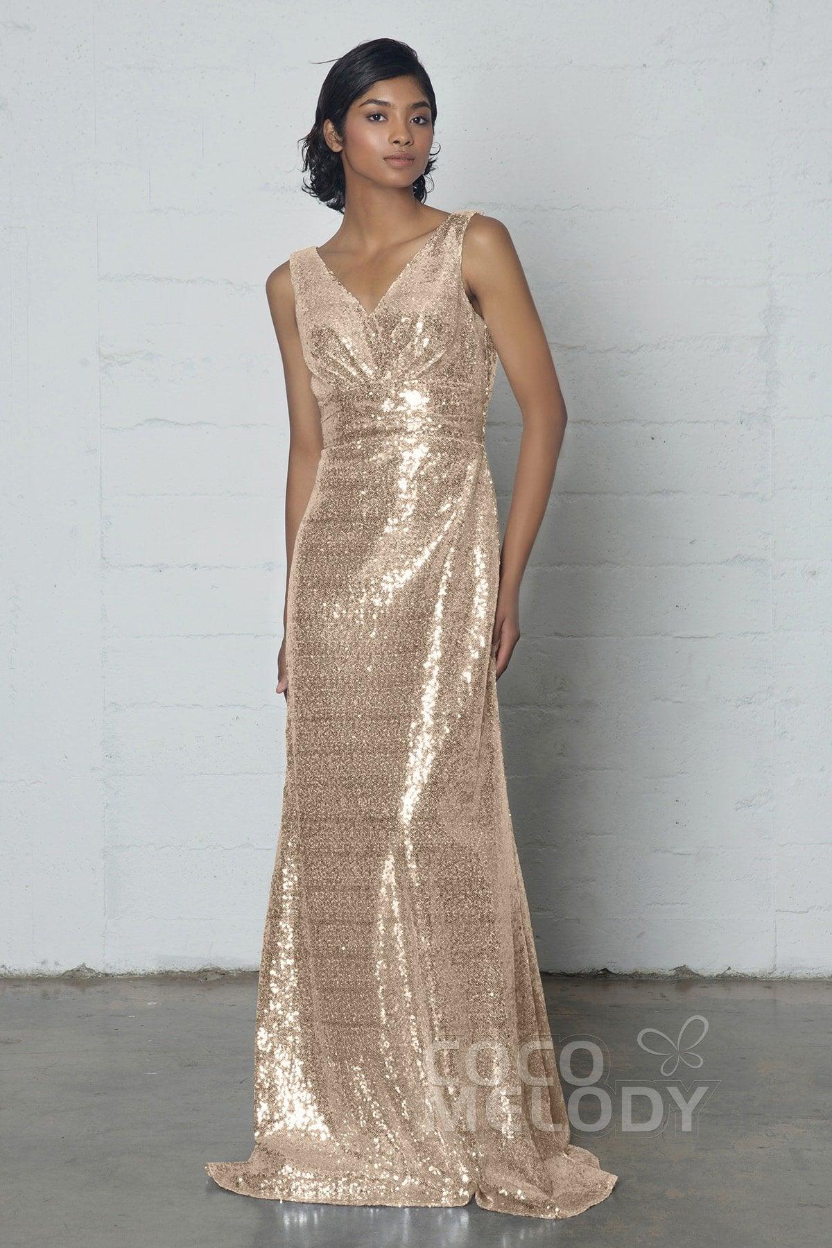 Sheath-Column Floor Length Sequined Dress COZF17021 - COCOMELODY