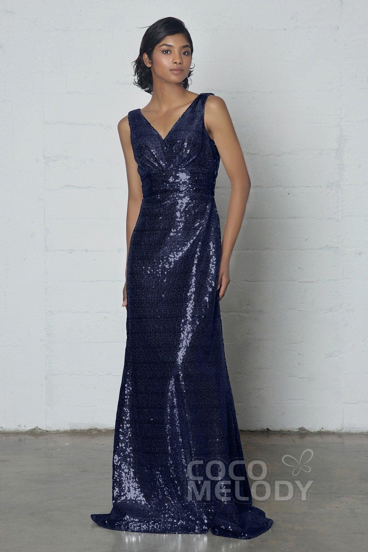 Sheath-Column Floor Length Sequined Dress COZF17021 - COCOMELODY