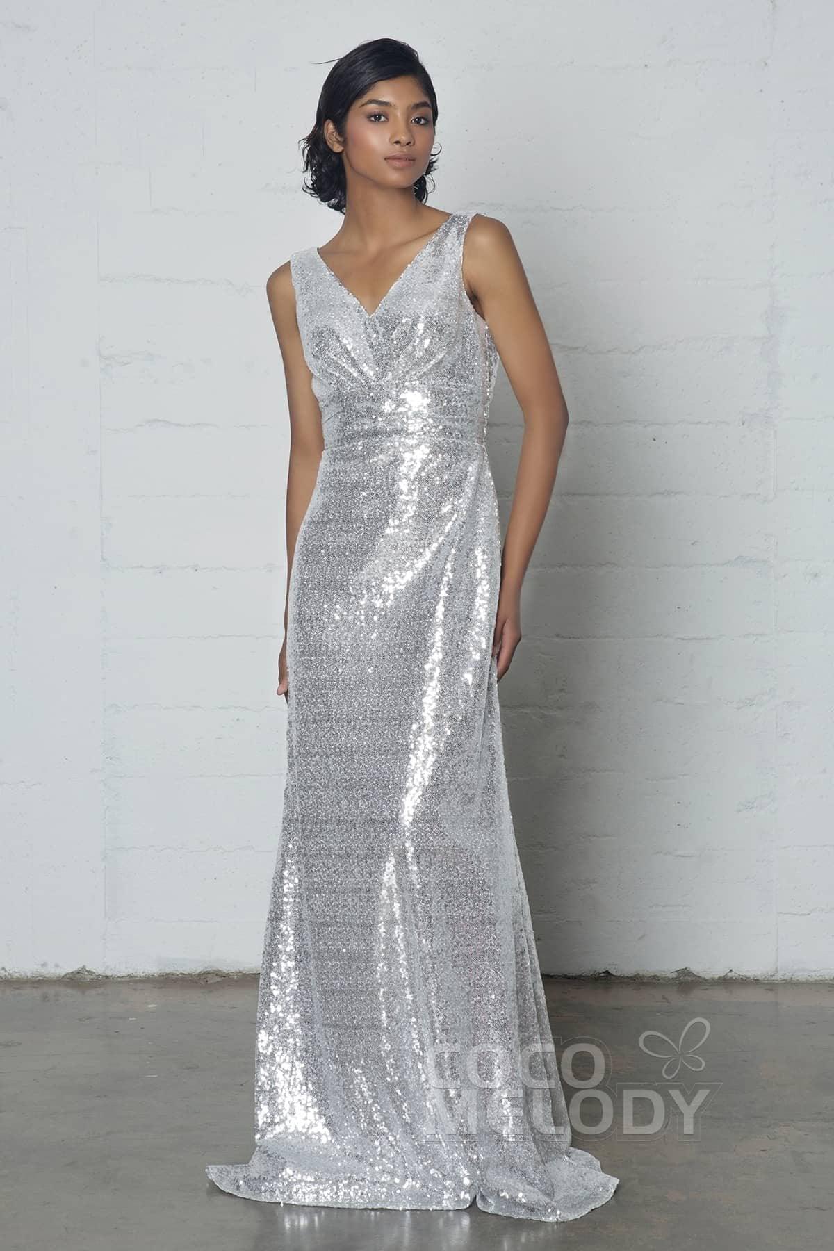 Sheath-Column Floor Length Sequined Dress COZF17021 - COCOMELODY
