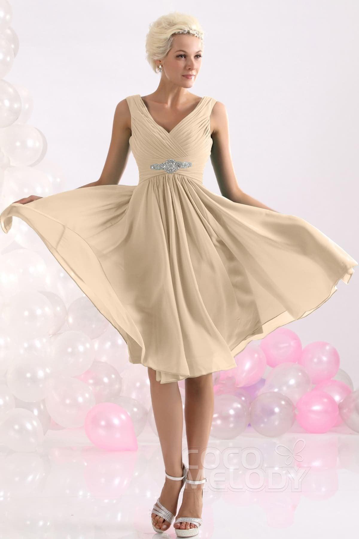 A-Line Knee Length Chiffon Bridesmaids Dress COZK1302A - COCOMELODY