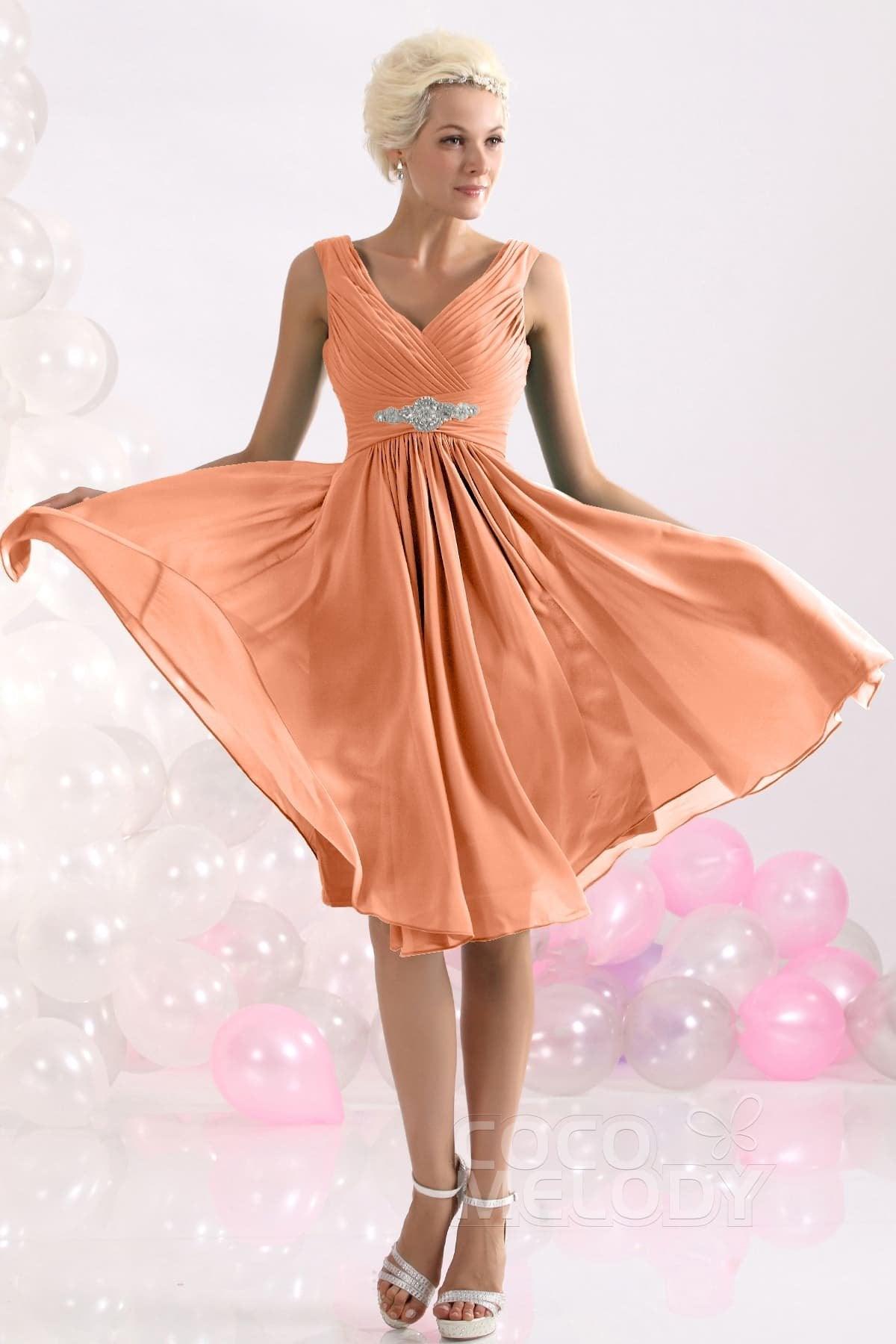 A-Line Knee Length Chiffon Bridesmaids Dress COZK1302A - COCOMELODY