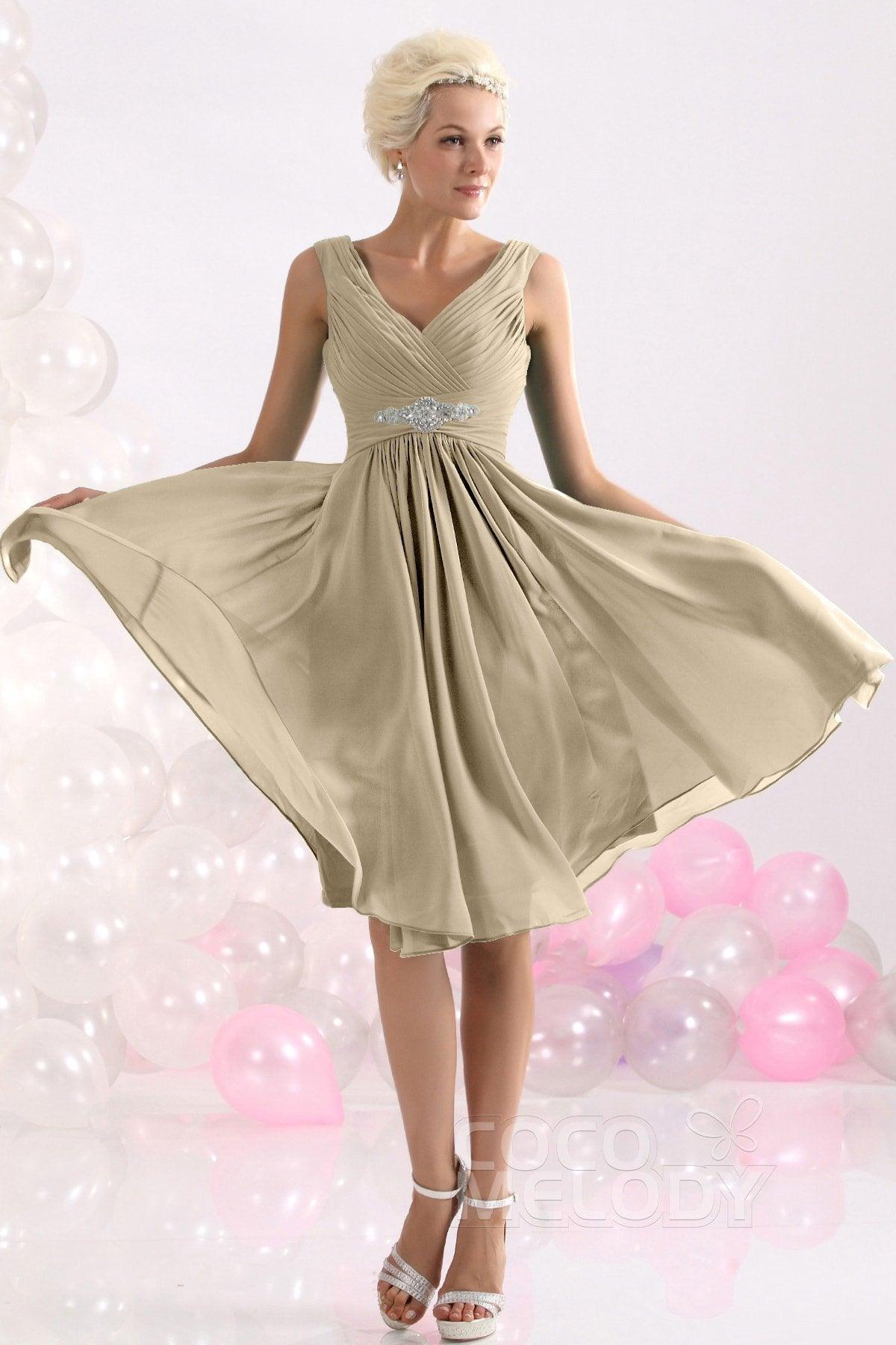 A-Line Knee Length Chiffon Bridesmaids Dress COZK1302A - COCOMELODY