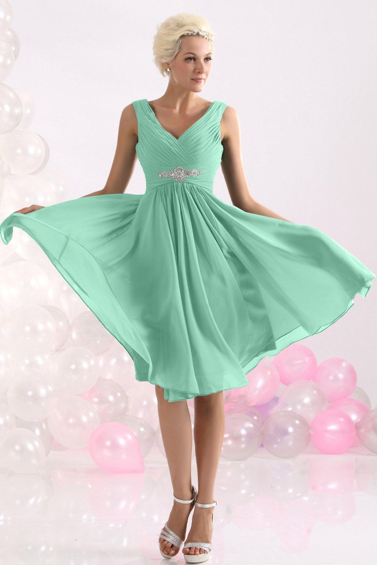 A-Line Knee Length Chiffon Bridesmaids Dress COZK1302A - COCOMELODY