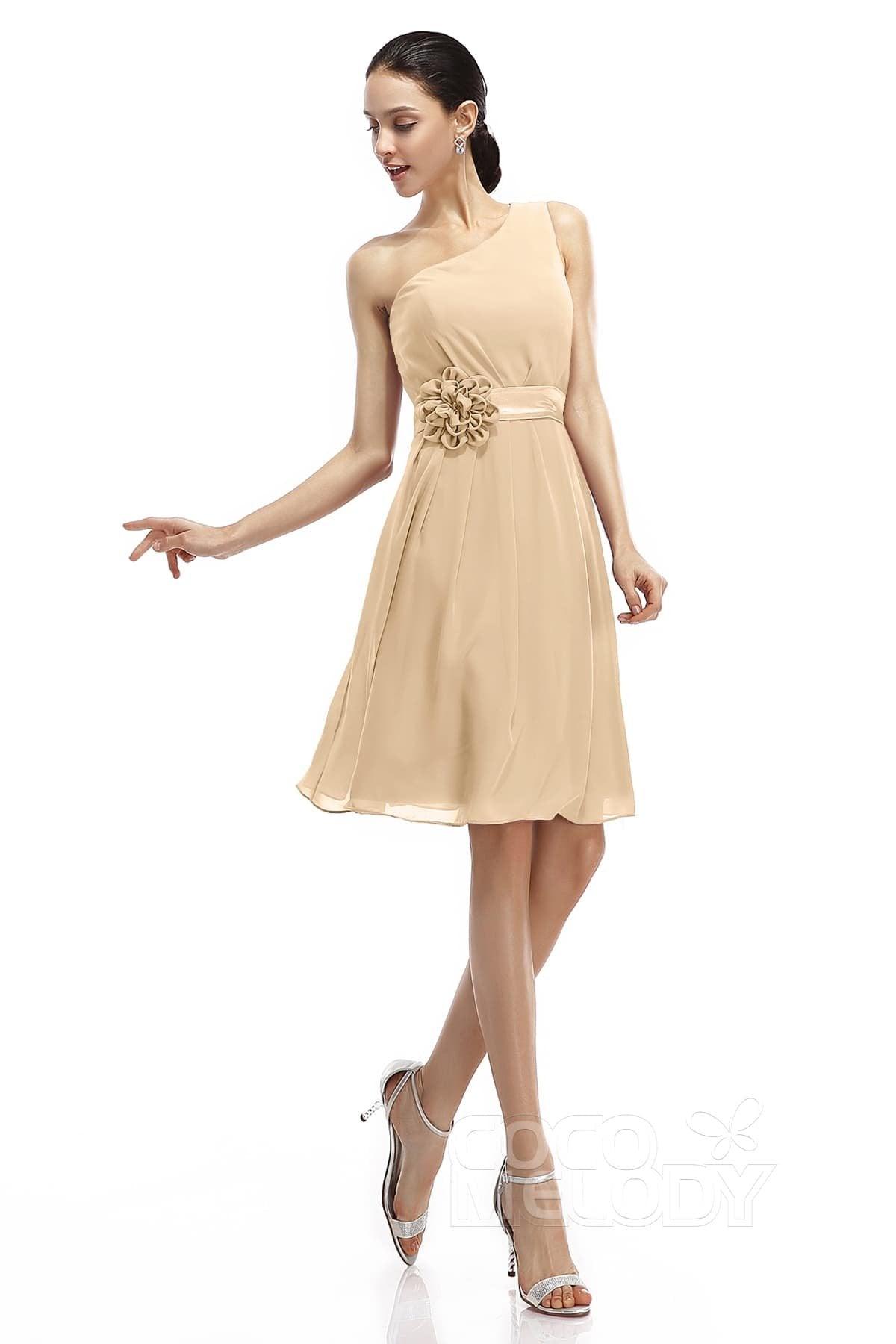 A-Line Knee Length Chiffon Bridesmaid Dresses COZK1400D - COCOMELODY