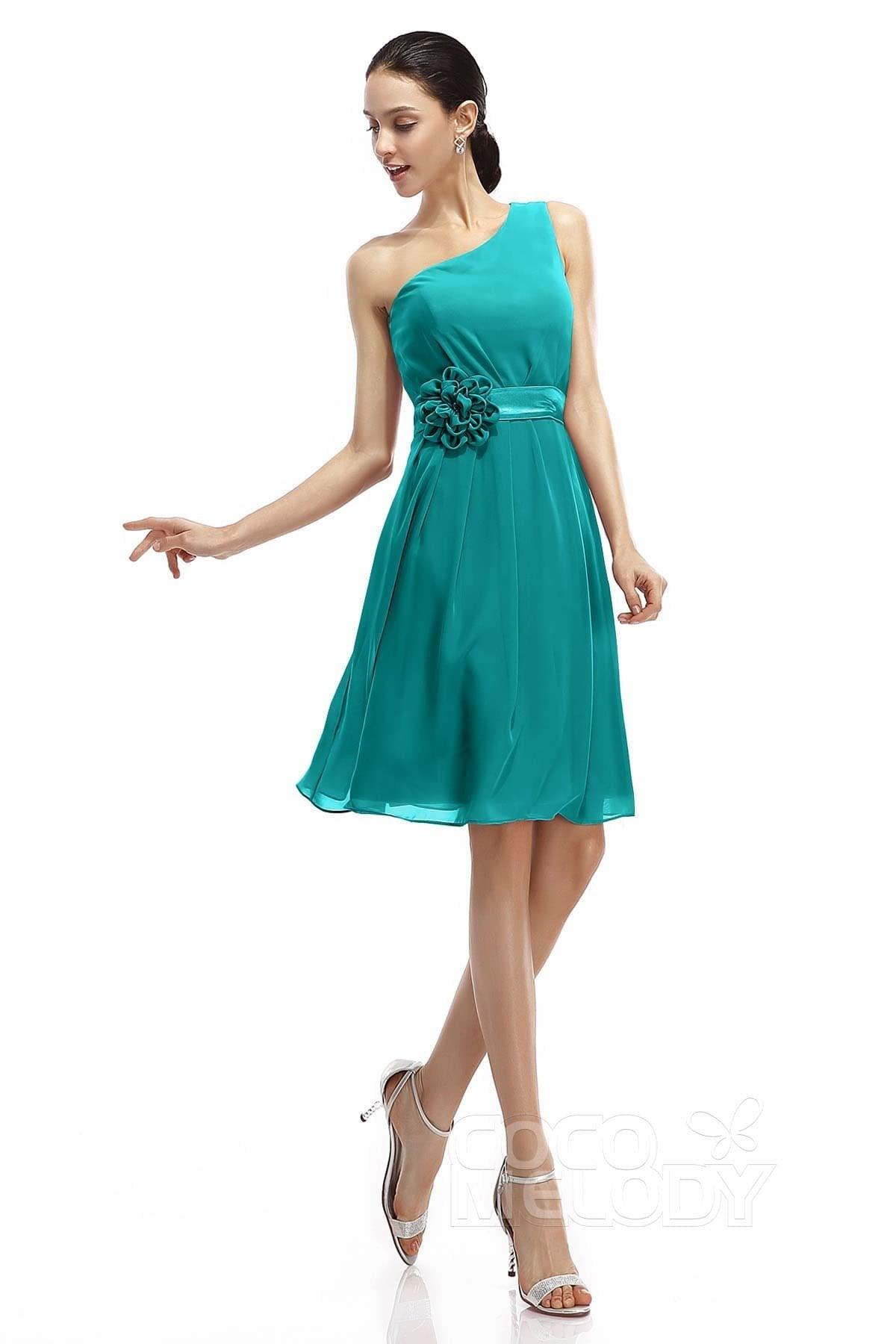 A-Line Knee Length Chiffon Bridesmaid Dresses COZK1400D - COCOMELODY