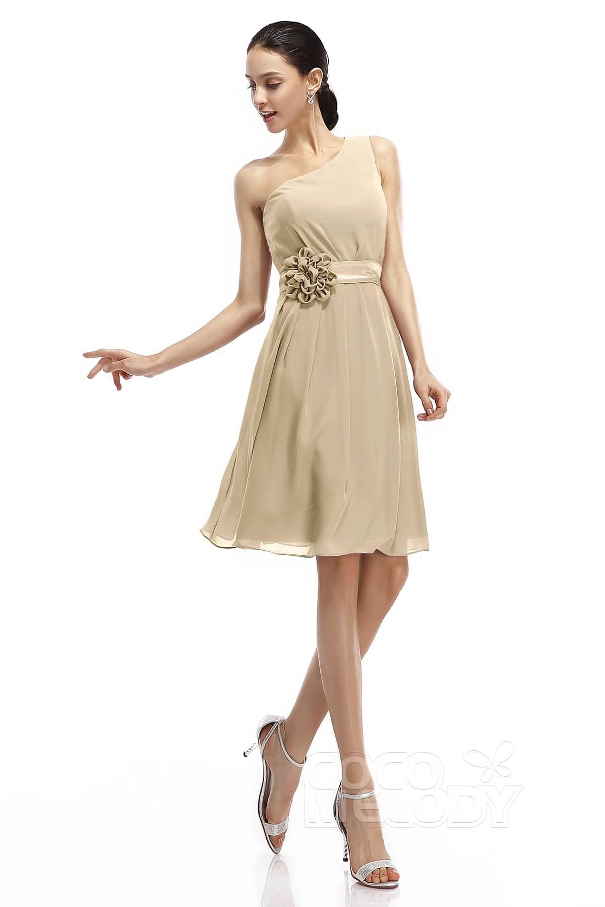 A-Line Knee Length Chiffon Bridesmaid Dresses COZK1400D - COCOMELODY