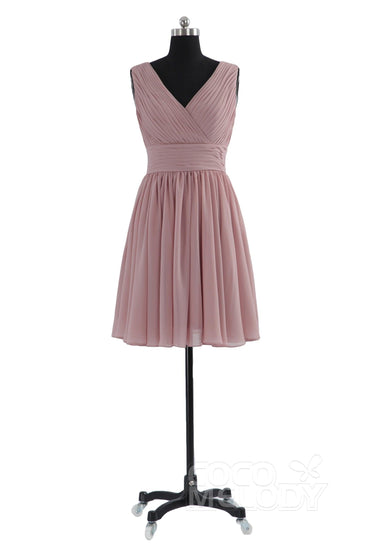 A-Line Short Mini Chiffon Bridesmaid Dress COZK14019 - COCOMELODY