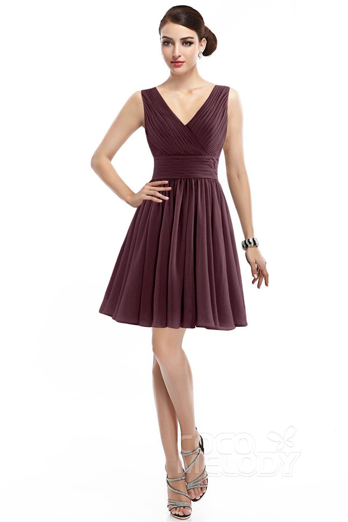 A-Line Short Mini Chiffon Bridesmaid Dress COZK14019 - COCOMELODY