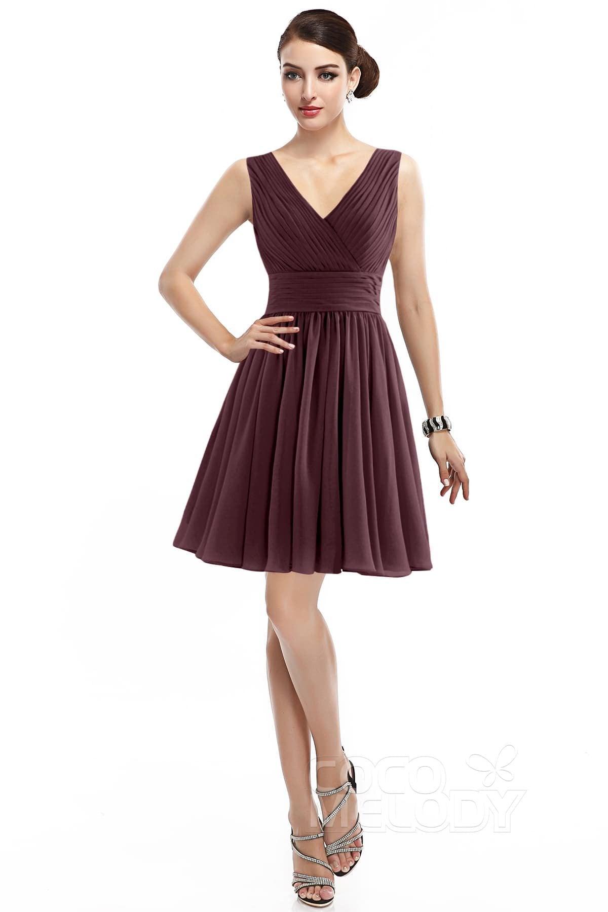 A-Line Short Mini Chiffon Bridesmaid Dress COZK14019 - COCOMELODY