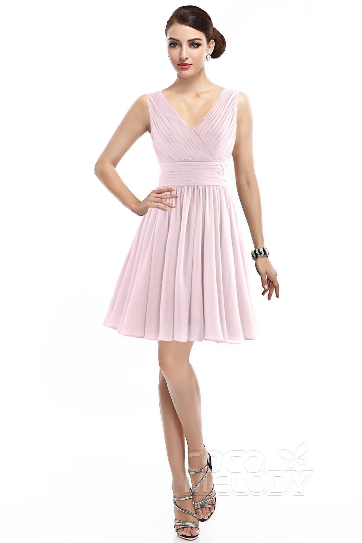 A-Line Short Mini Chiffon Bridesmaid Dress COZK14019 - COCOMELODY