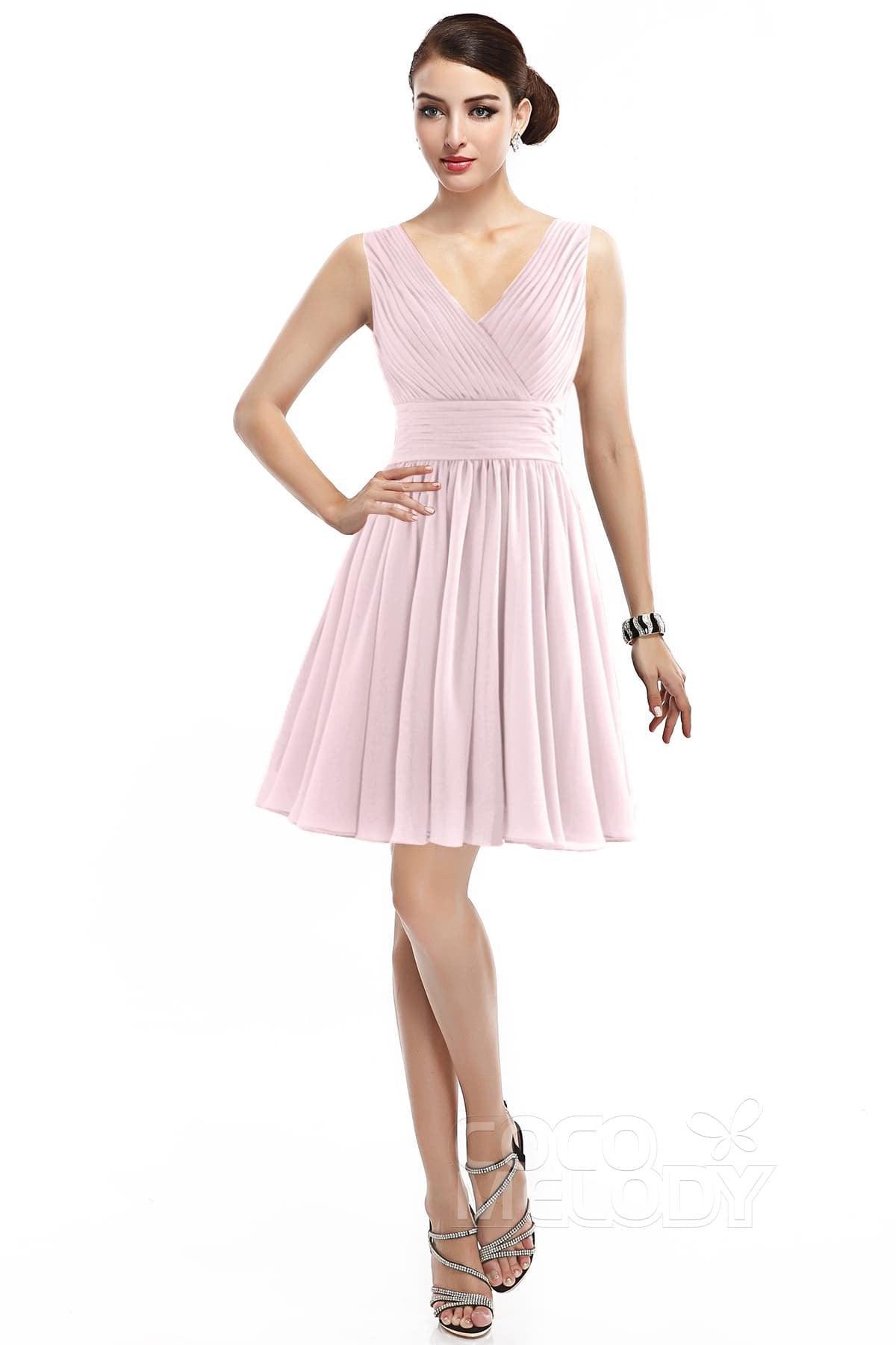 A-Line Short Mini Chiffon Bridesmaid Dress COZK14019 - COCOMELODY