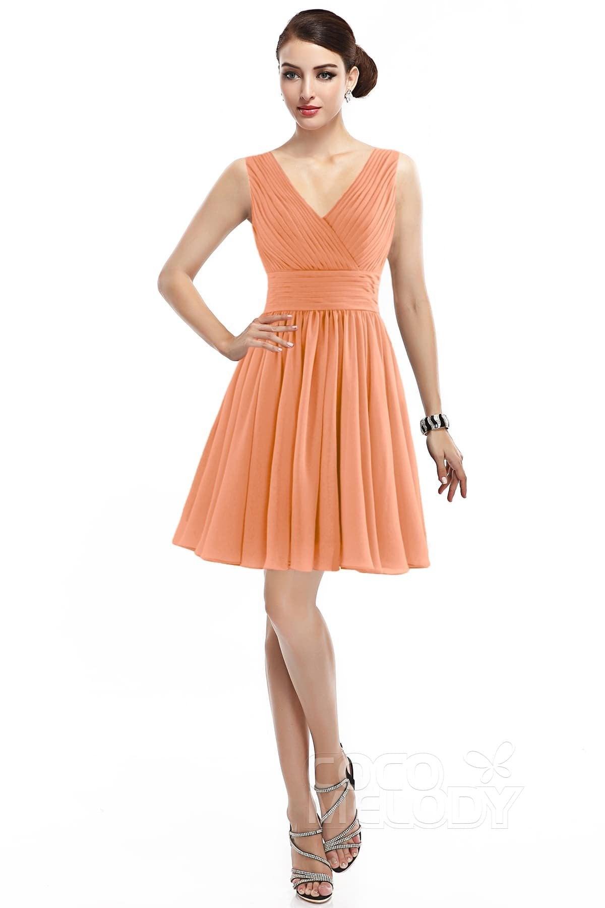 A-Line Short Mini Chiffon Bridesmaid Dress COZK14019 - COCOMELODY