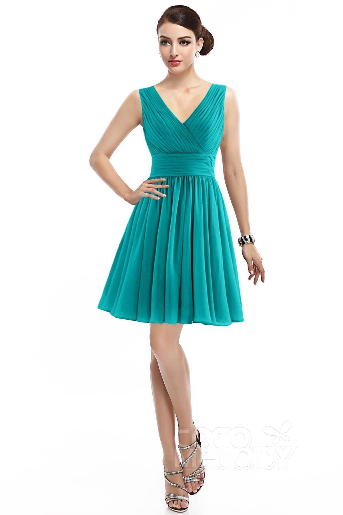 A-Line Short Mini Chiffon Bridesmaid Dress COZK14019 - COCOMELODY
